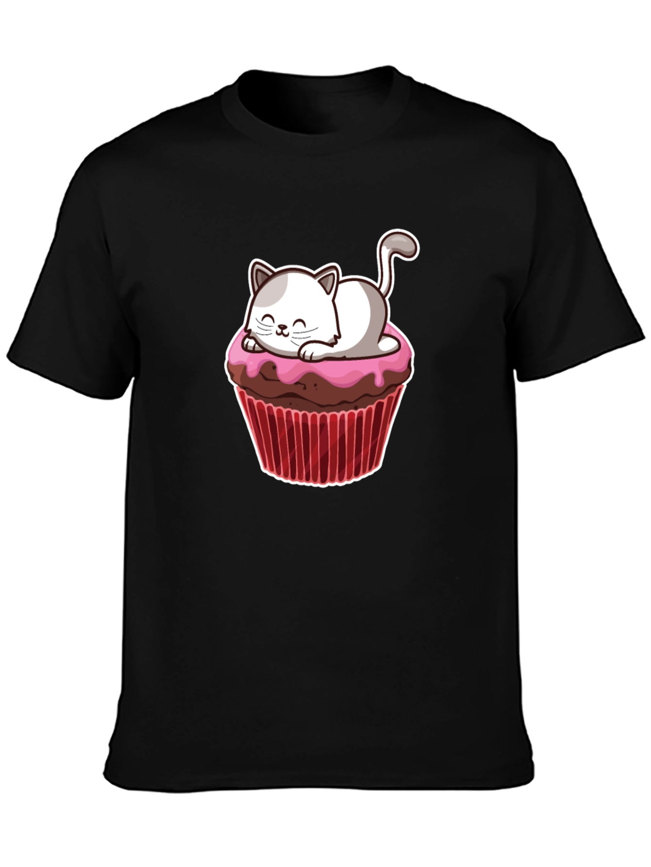 Black Cute Cat Cupcake T-Shirt - Fun & Sweet Design view 3