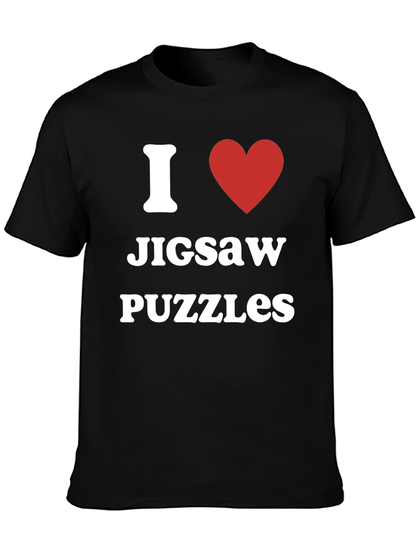 Black I Heart Jigsaw Puzzles T-Shirt - Black Cotton Tee view 3