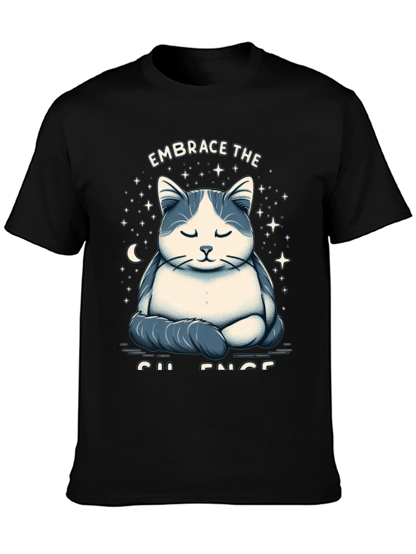 Black Zen Cat Meditation Graphic T-Shirt view 3
