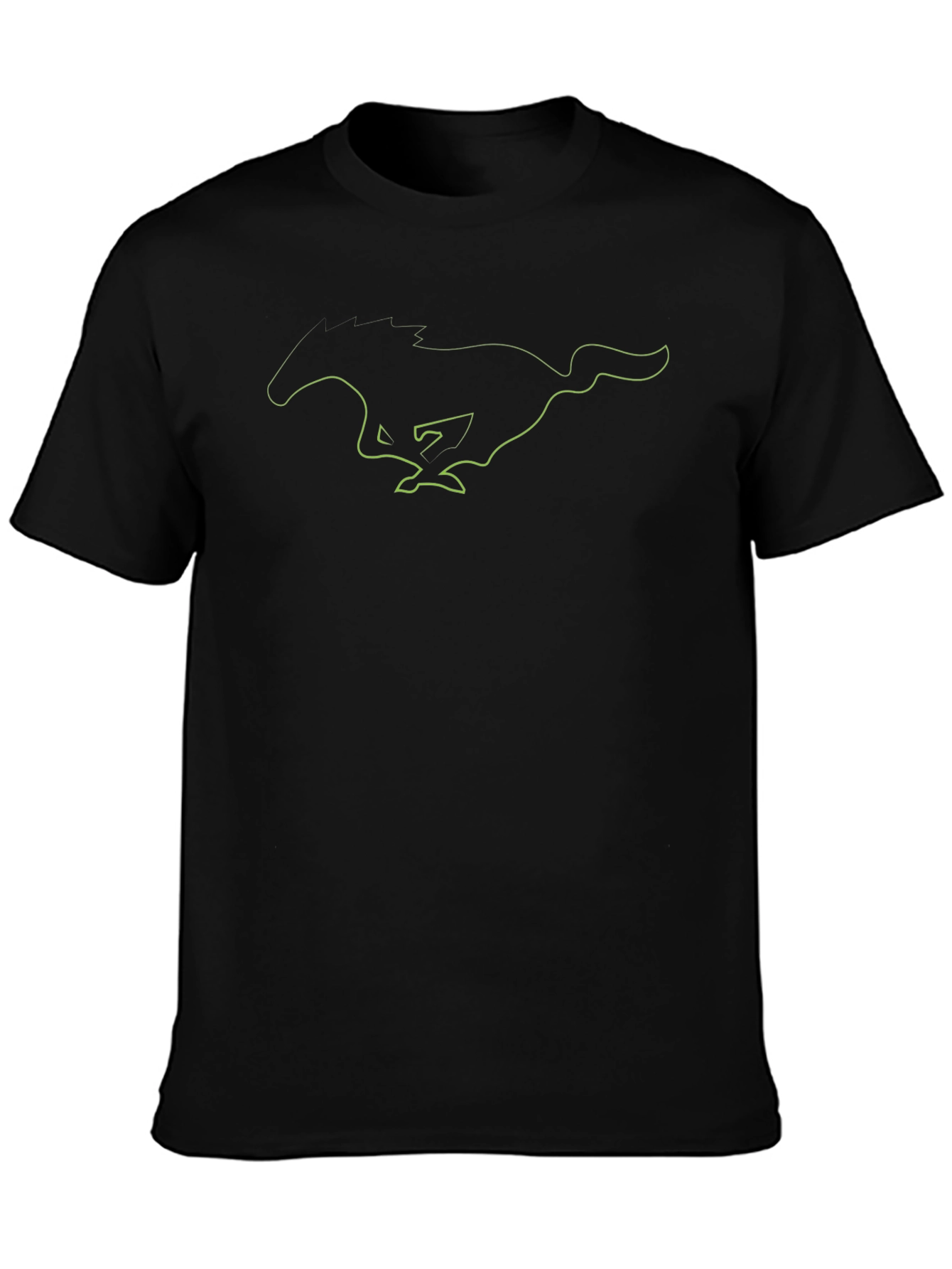 Black Men's Black T-Shirt with Green Mustang Graphic view 3