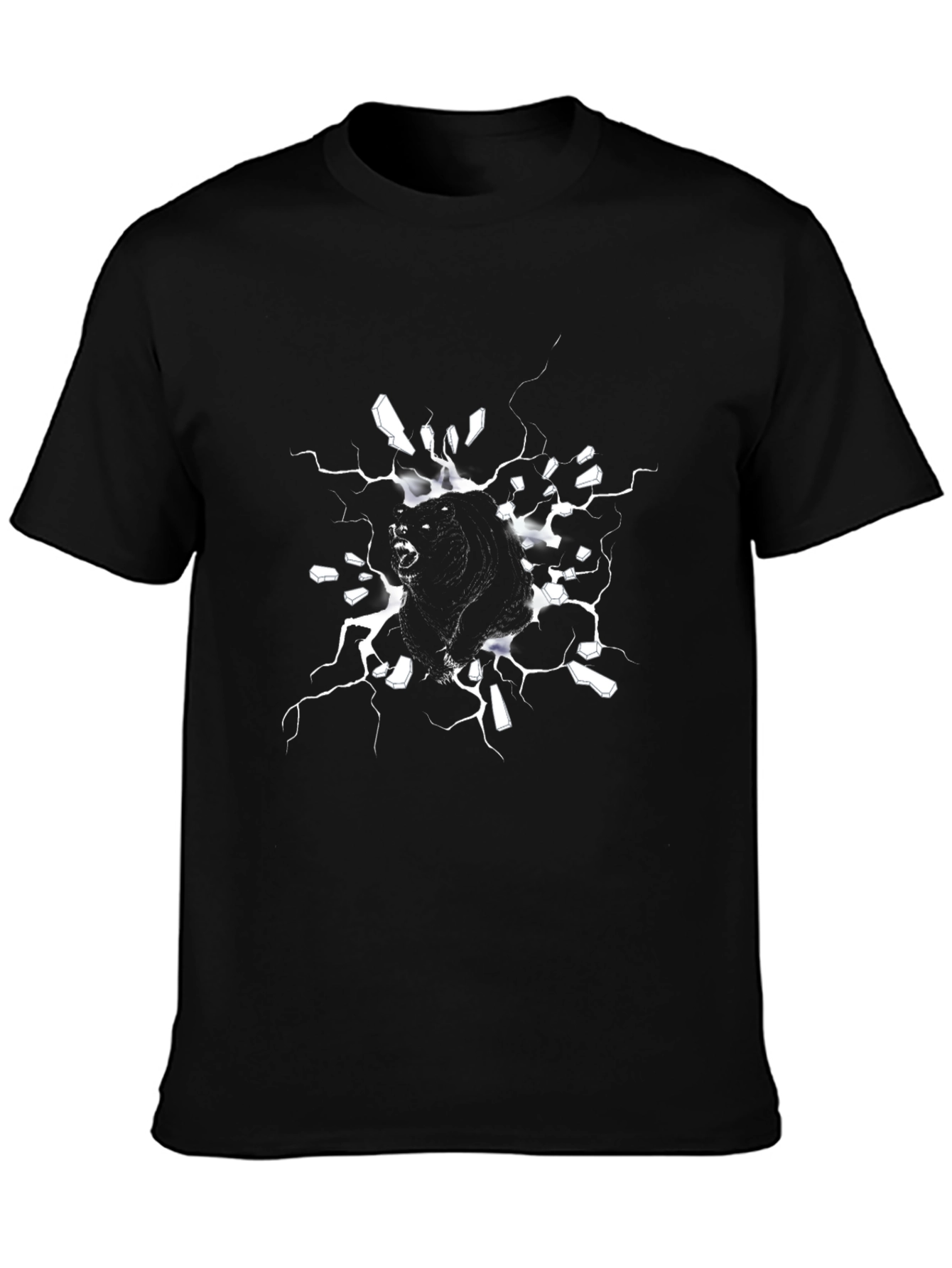 Black Men's Black Graphic Tee - Bear Breaking Through view 3