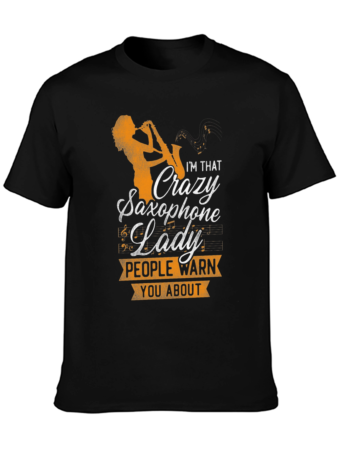 Black Crazy Saxophone Lady Graphic T-Shirt view 3