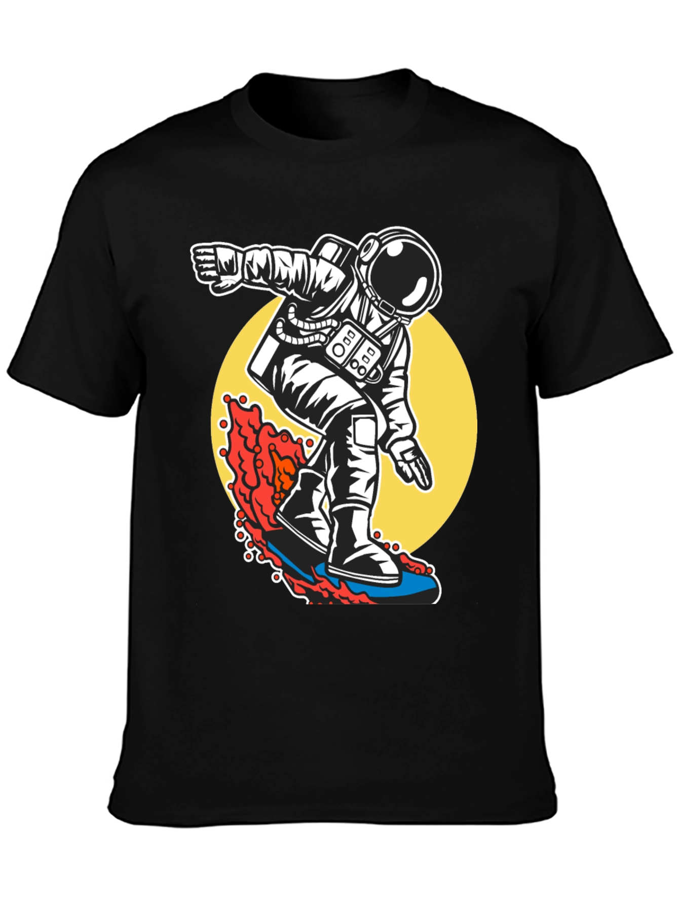 Black Surfing Astronaut T-Shirt - Ride the Waves of Space! view 3
