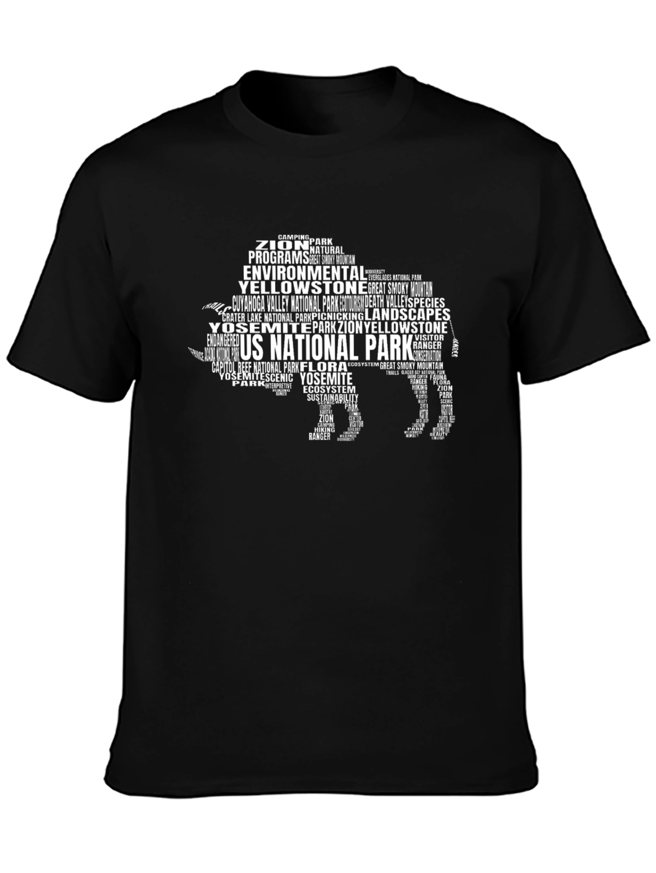 Black National Park Buffalo Word Art T-Shirt view 3