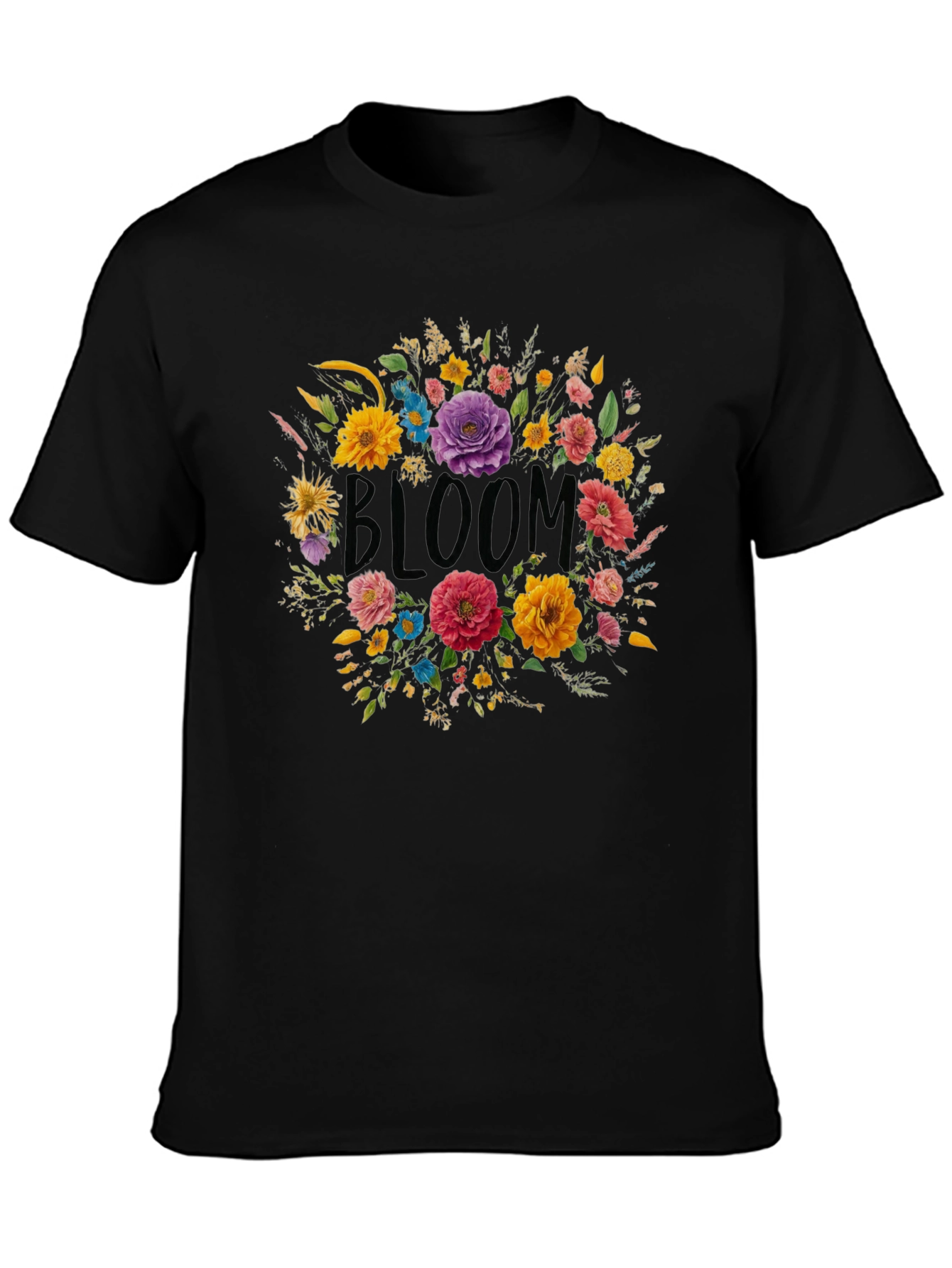 Black Floral Bloom Graphic Black T-Shirt view 3