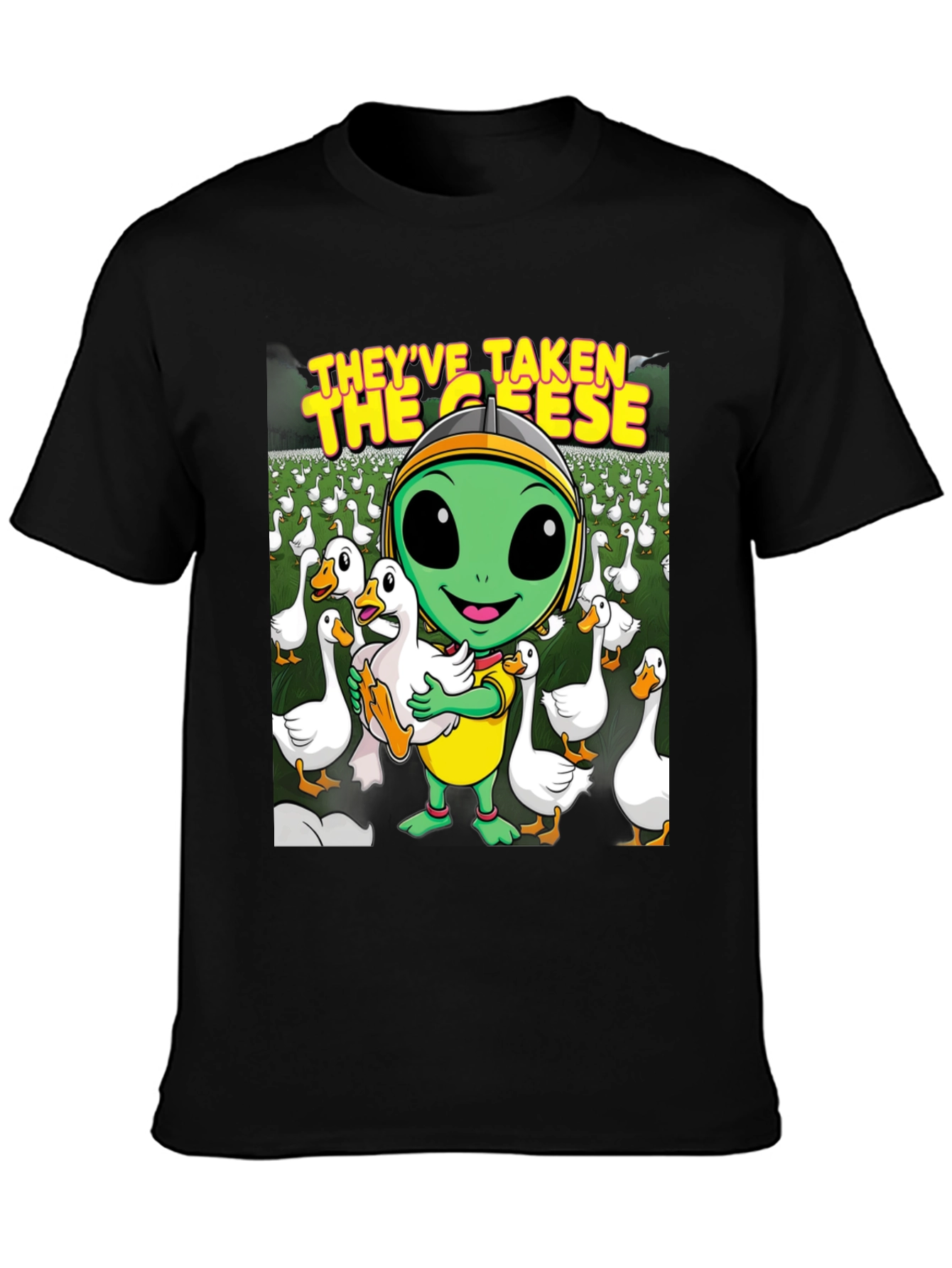 Black Alien Goose T-Shirt - They've Taken the Geese! view 3