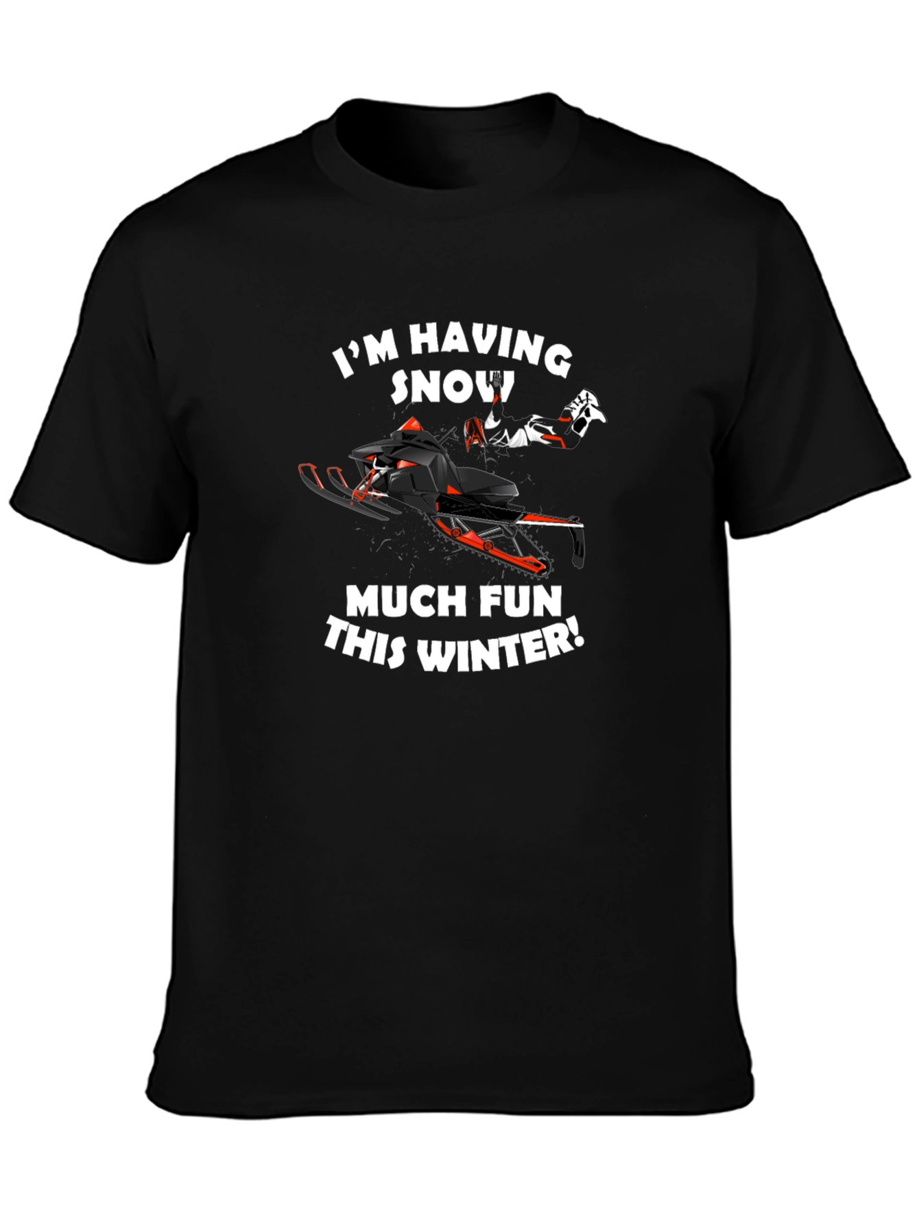Black Snowmobile Fun Winter T-Shirt view 3