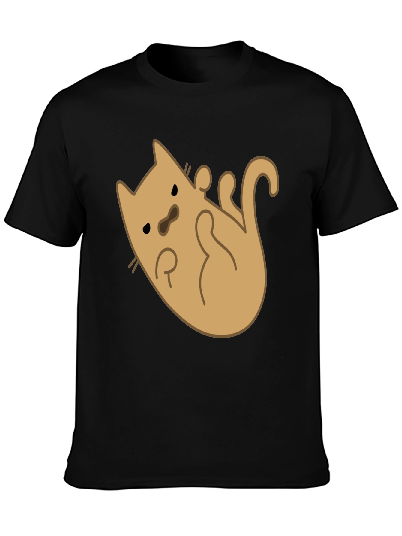Black Cute Cat Cartoon Graphic T-Shirt - Black Cotton Tee view 3