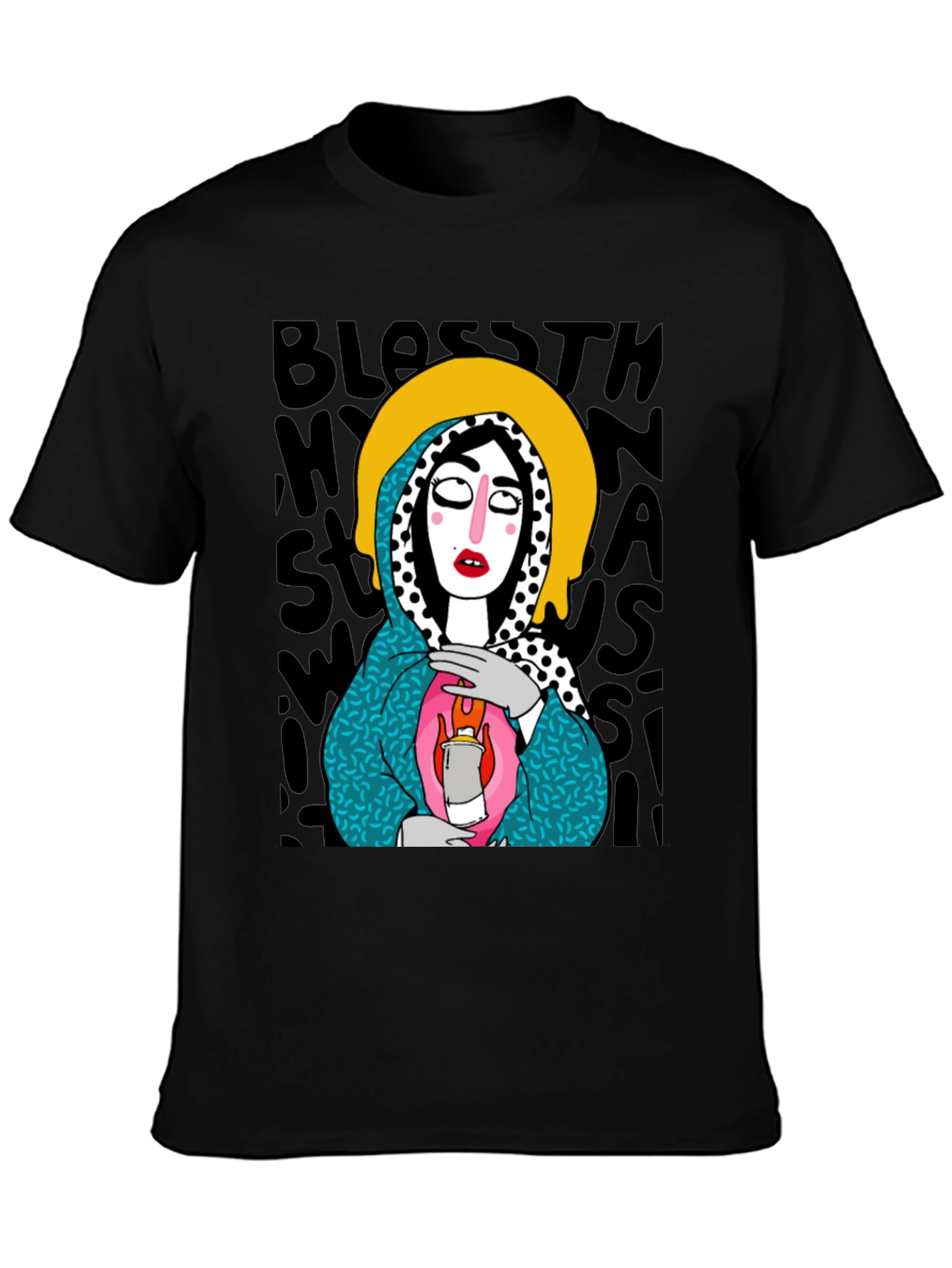 Black Unique Graphic Print Black T-Shirt view 3