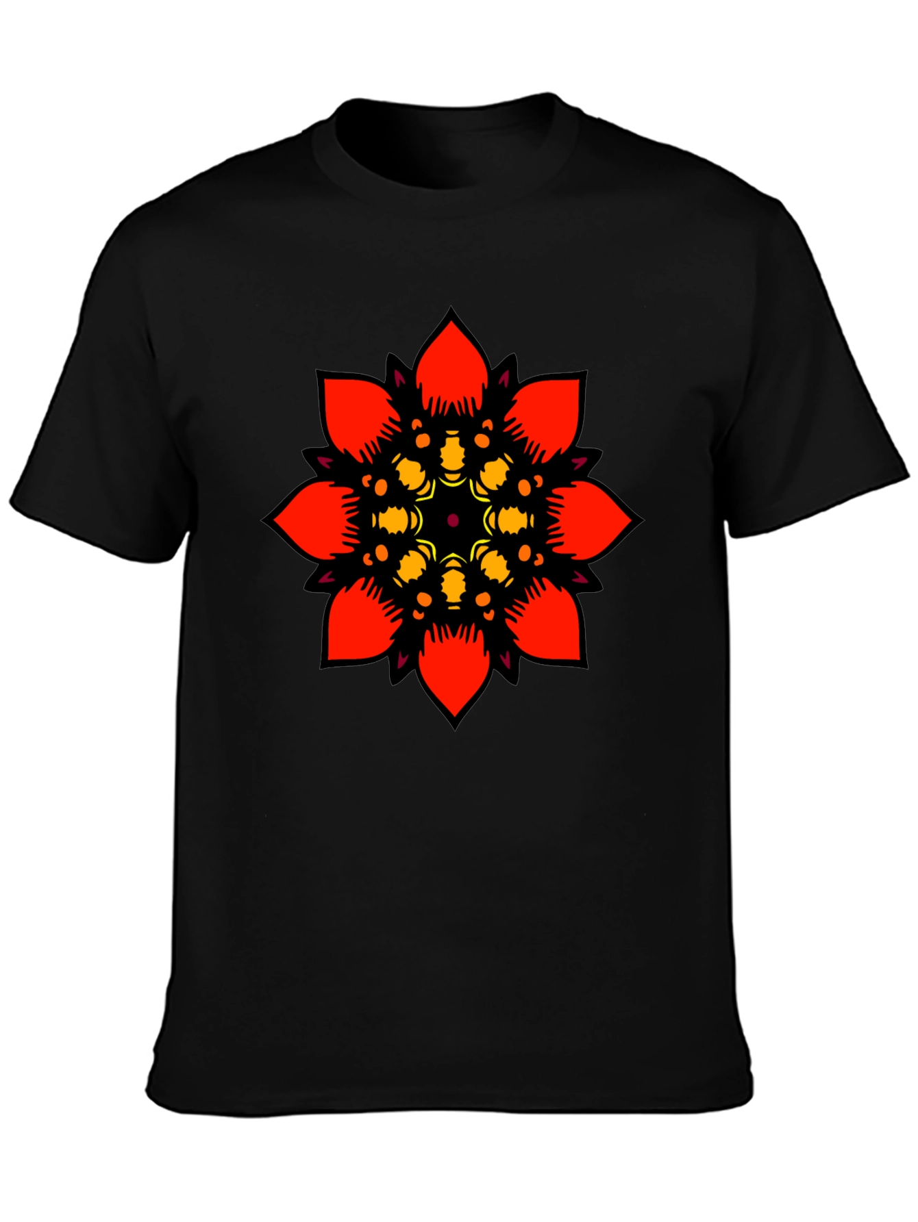 Black Geometric Mandala Graphic Tee - Black Cotton T-Shirt view 3