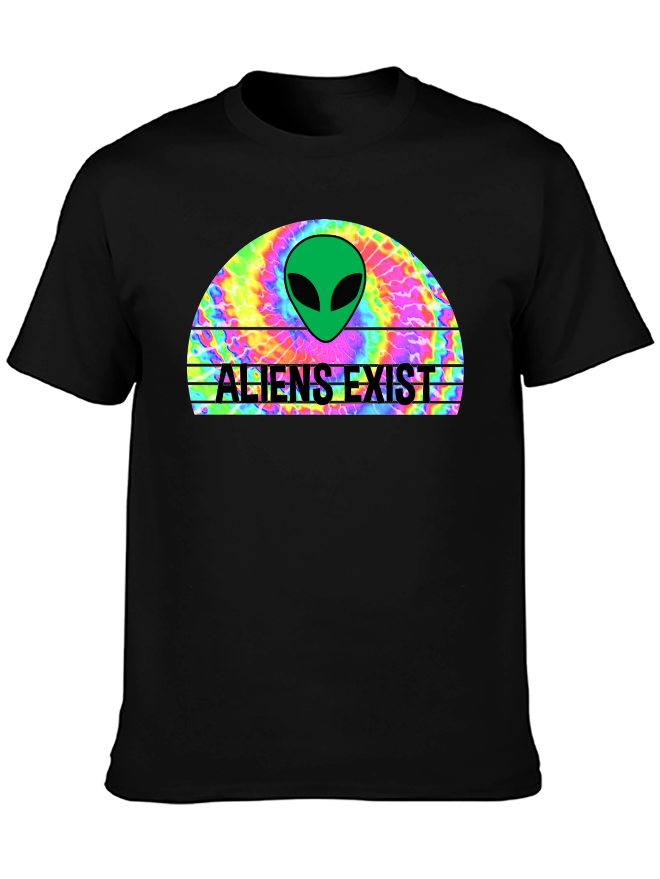 Black Aliens Exist Graphic T-Shirt - Retro Tie Dye Design view 3