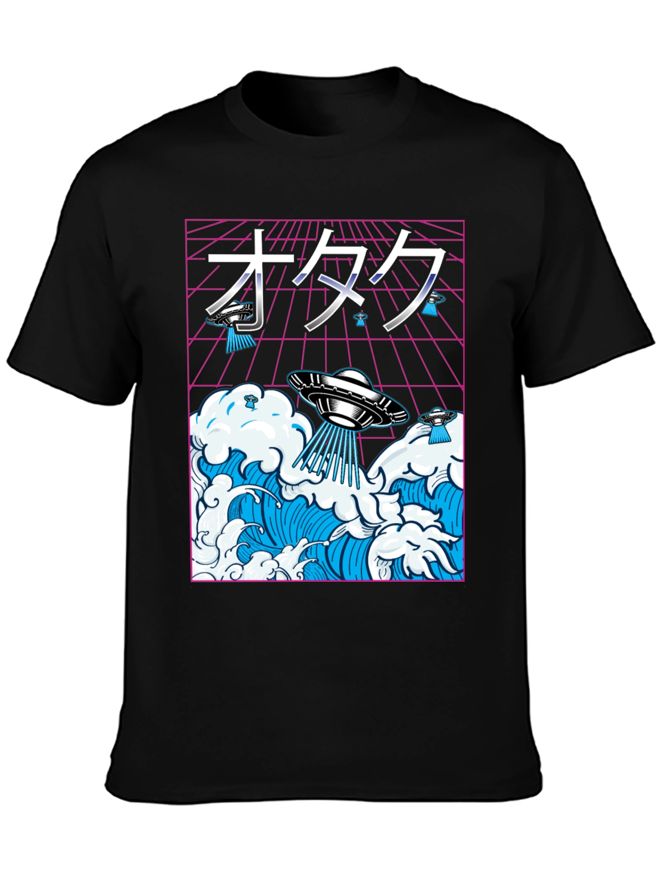 Black Otaku UFO Waves Graphic Tee view 3
