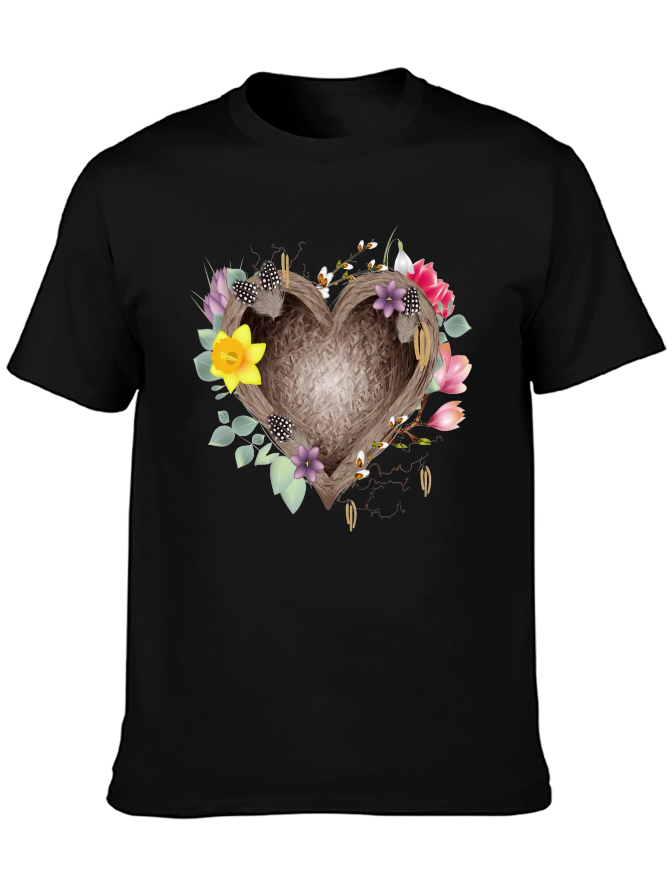 Black Floral Heart Nest Tee - Stylish Comfort view 3