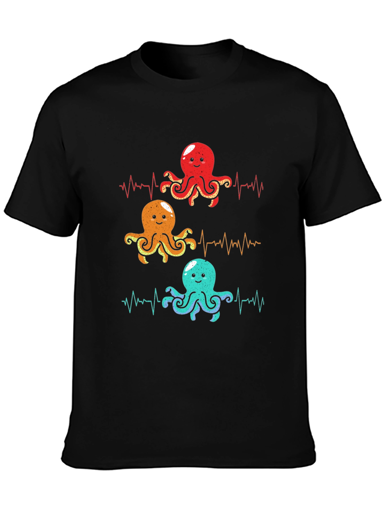 Black Octopus Heartbeat Graphic T-Shirt - Sea Life Tee view 3