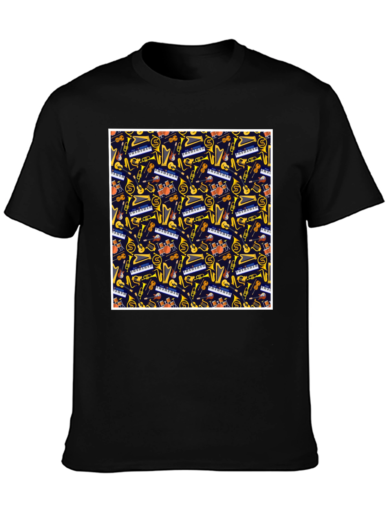 Black Music Instrument Pattern T-Shirt view 3
