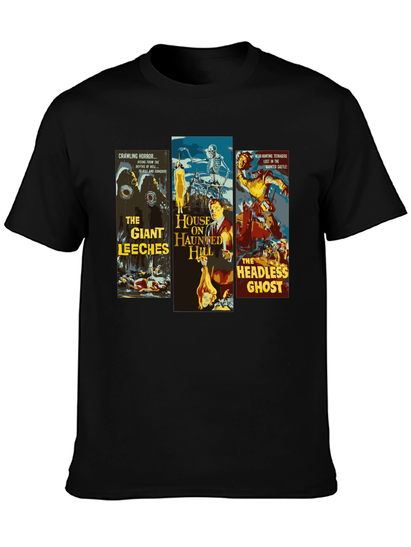Black Horror Movie Poster Collage Graphic T-Shirt view 3
