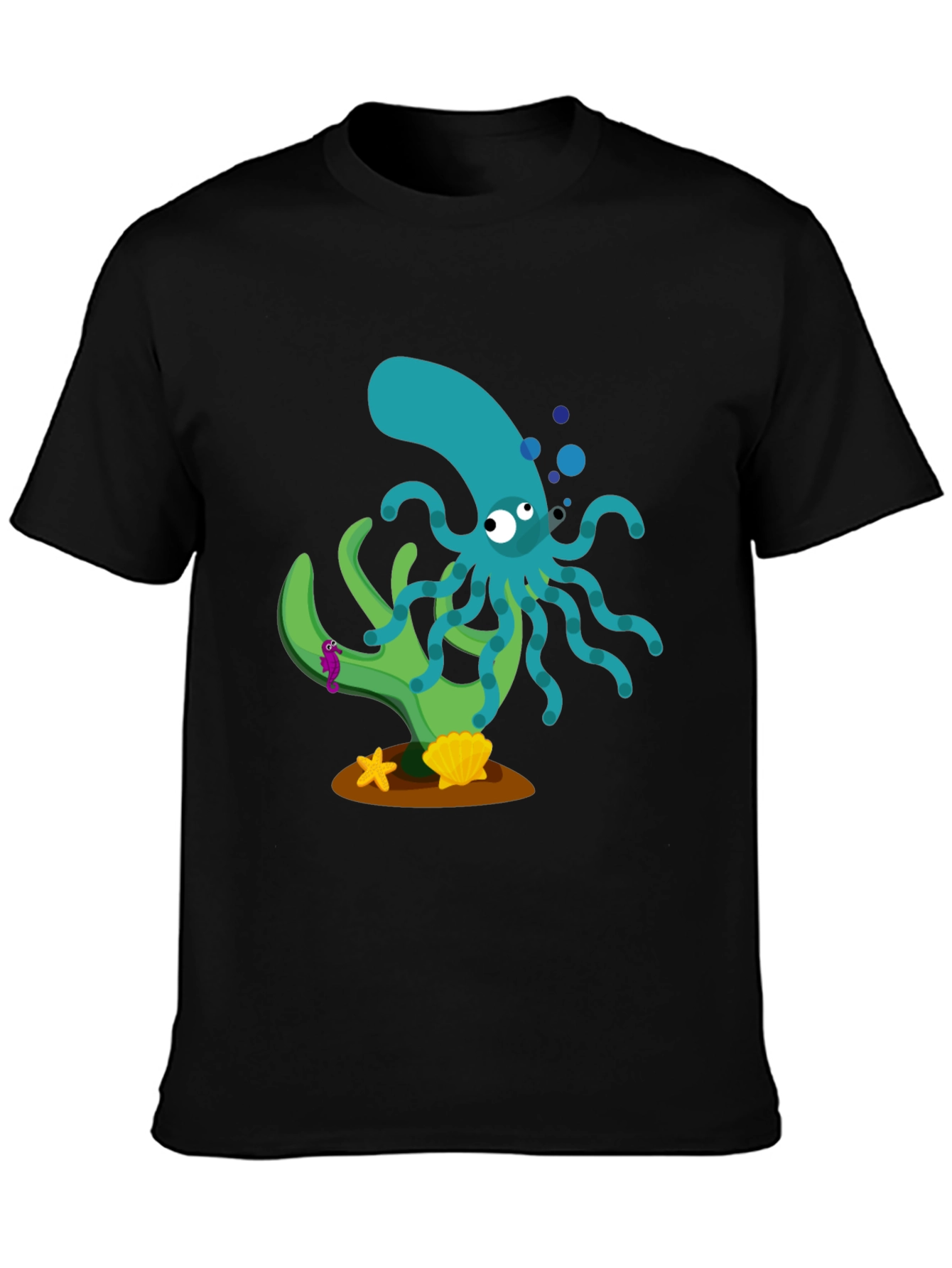 Black Cartoon Octopus Graphic Print Black T-Shirt view 3