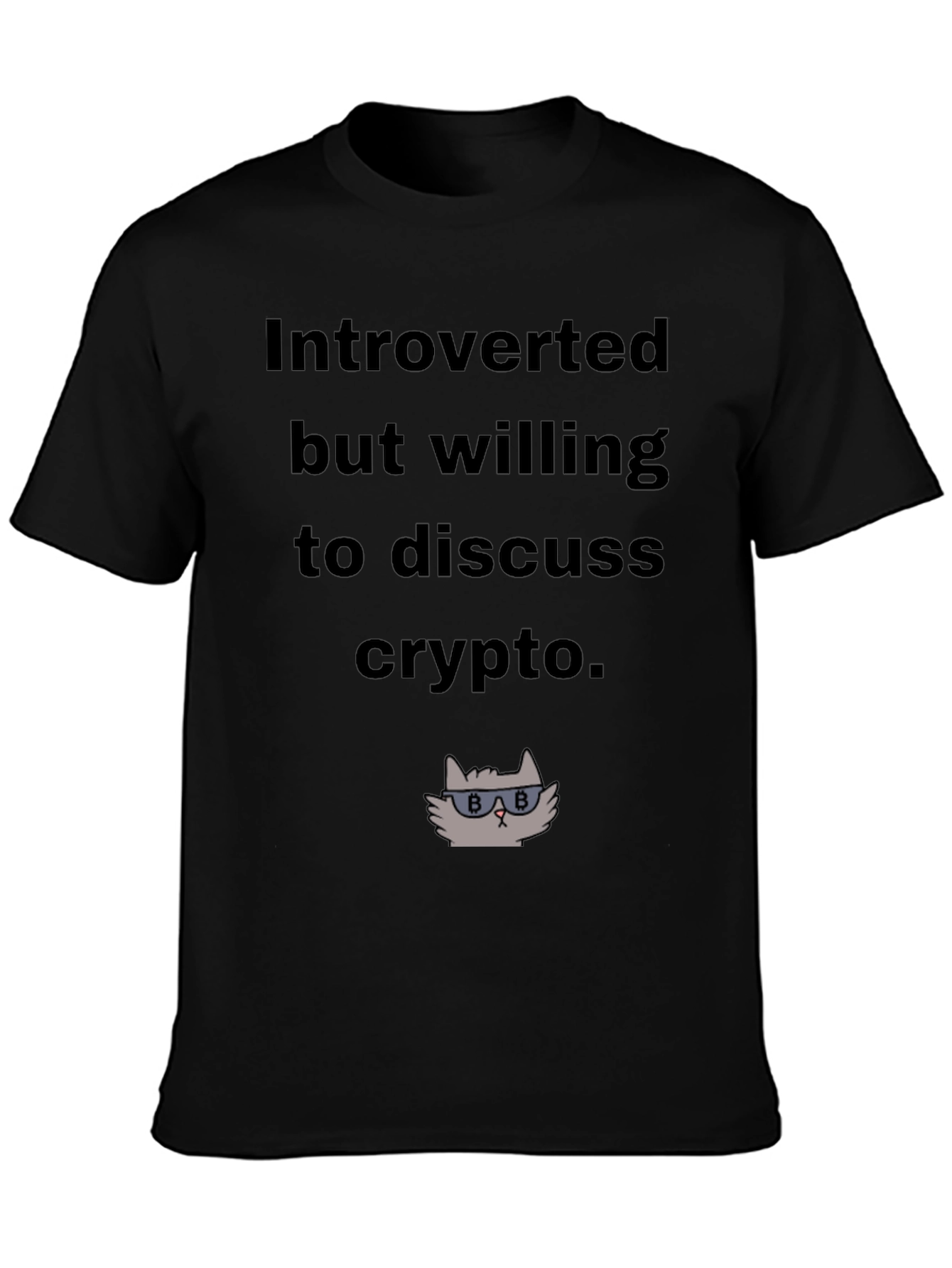 Black Introverted Crypto Cat Graphic T-Shirt view 3
