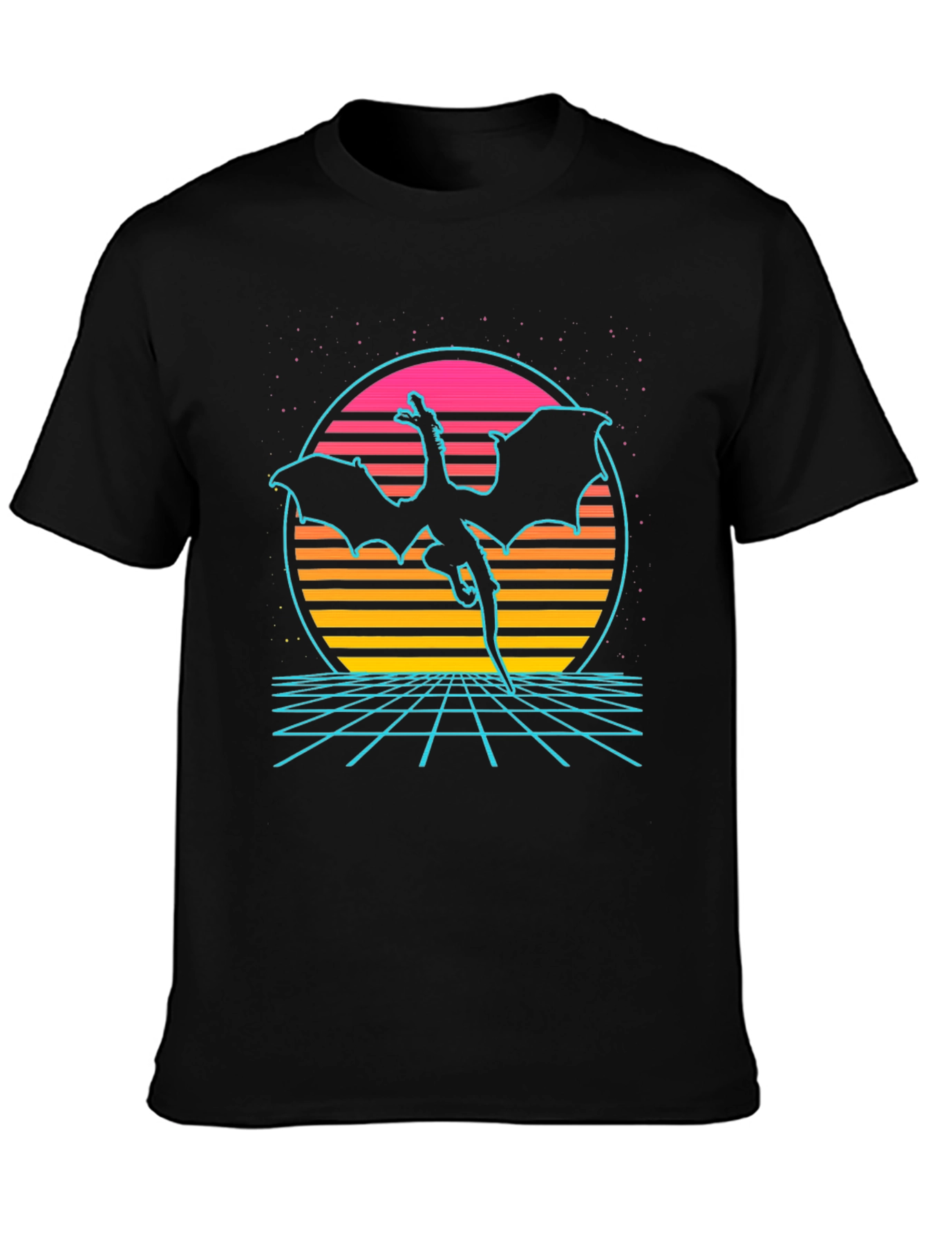 Black Retro Dragon Synthwave T-Shirt view 3