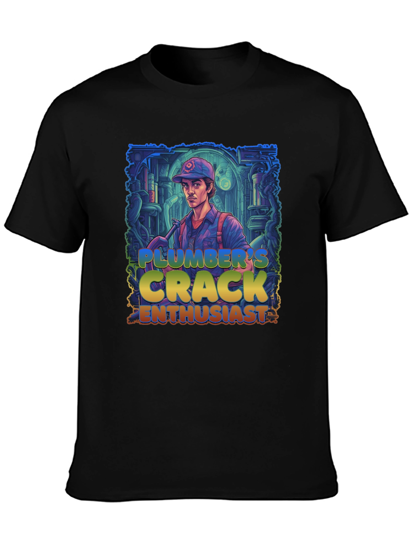 Black Plumber's Crack Enthusiast Graphic Tee view 3