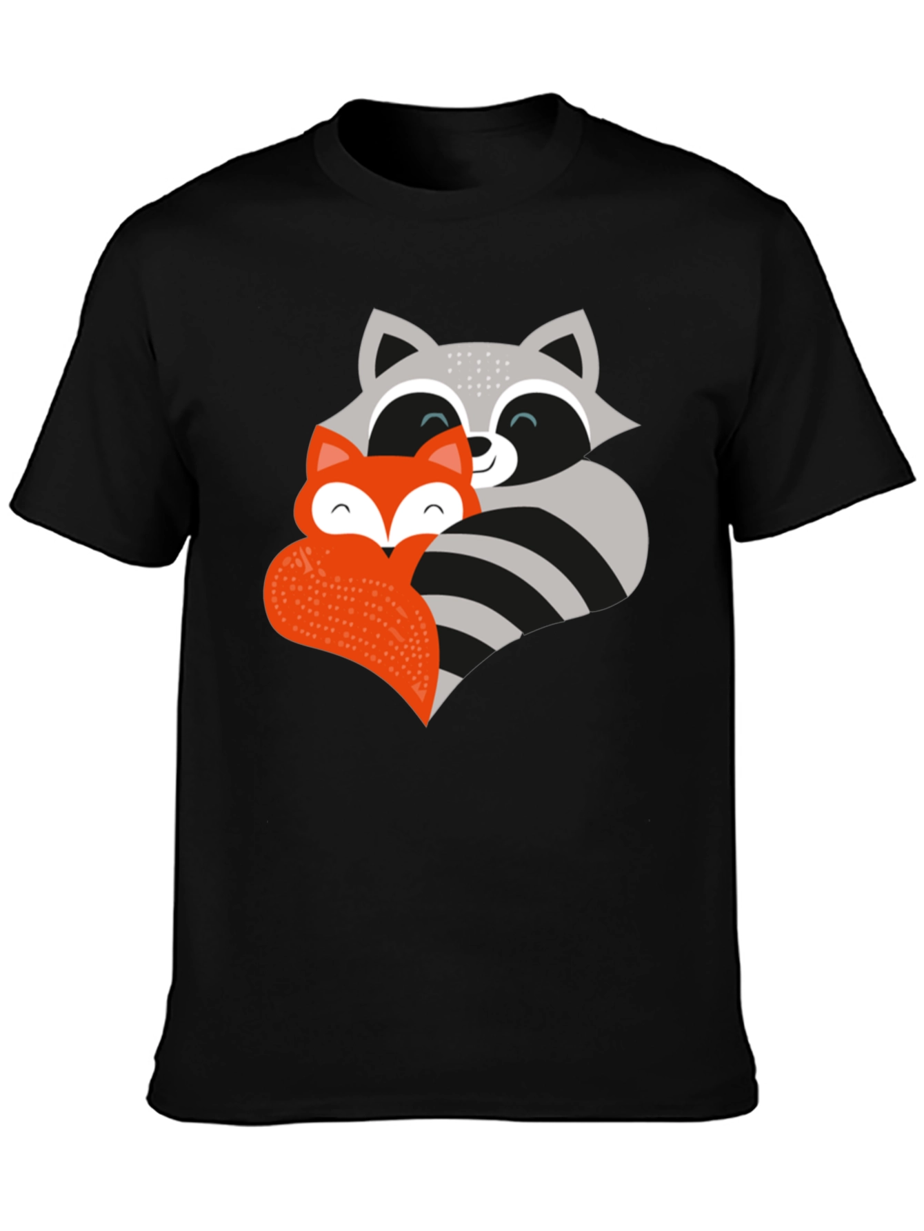 Black Cute Fox and Raccoon Graphic Tee view 3