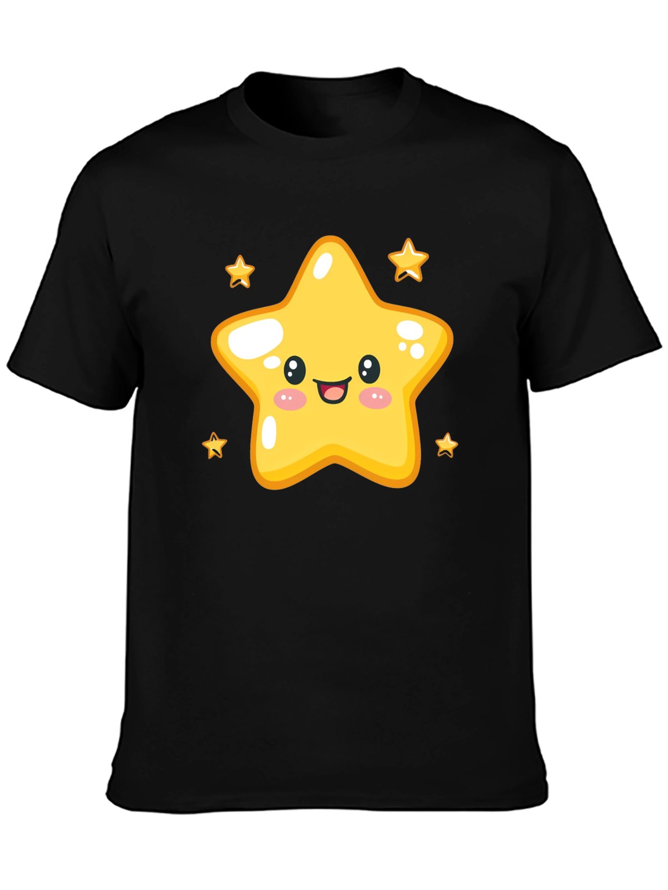Black Cute Star Graphic Tee - Black Cotton Blend Shirt view 3