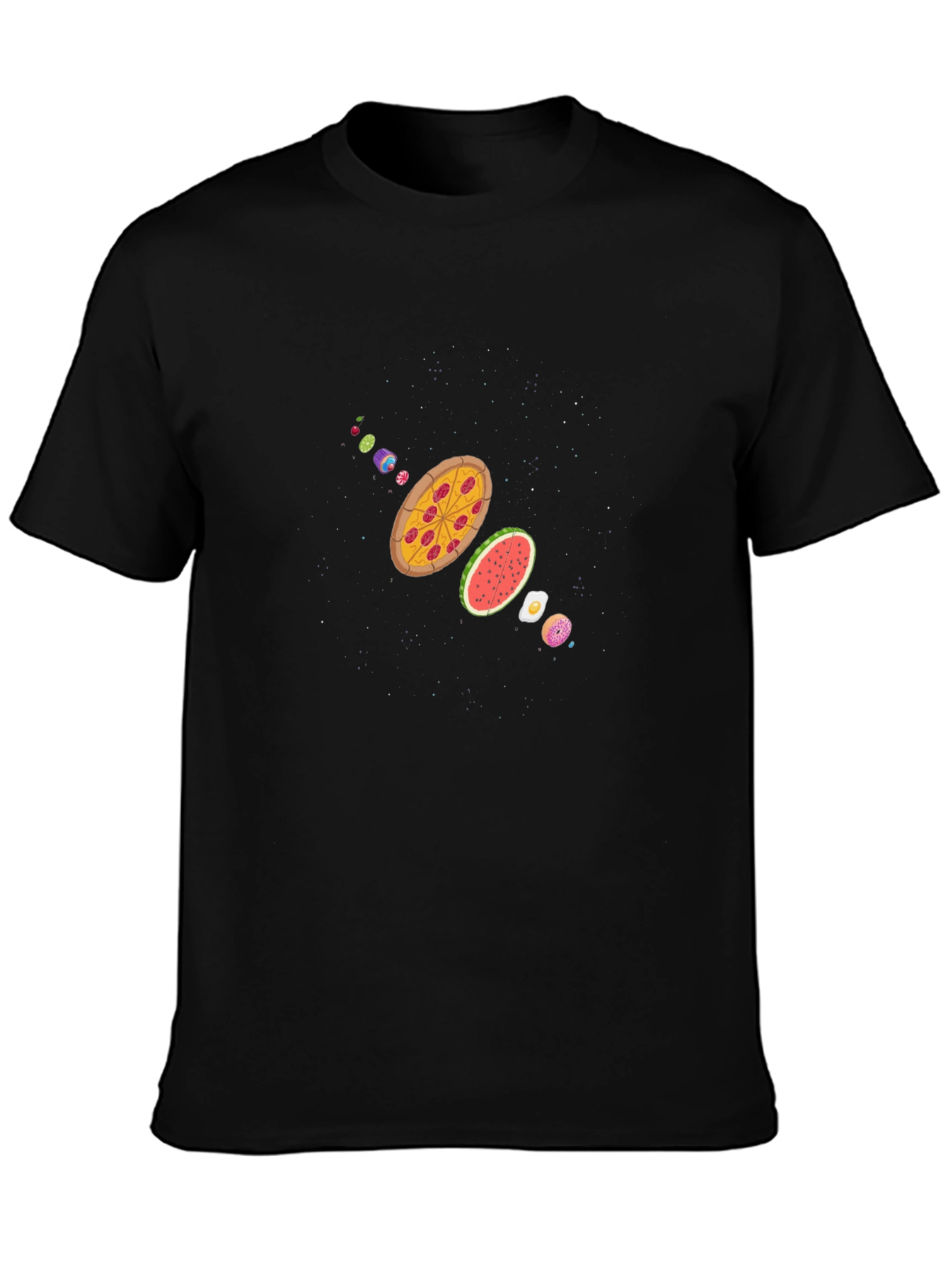 Black Pizza Galaxy Black T-Shirt view 3