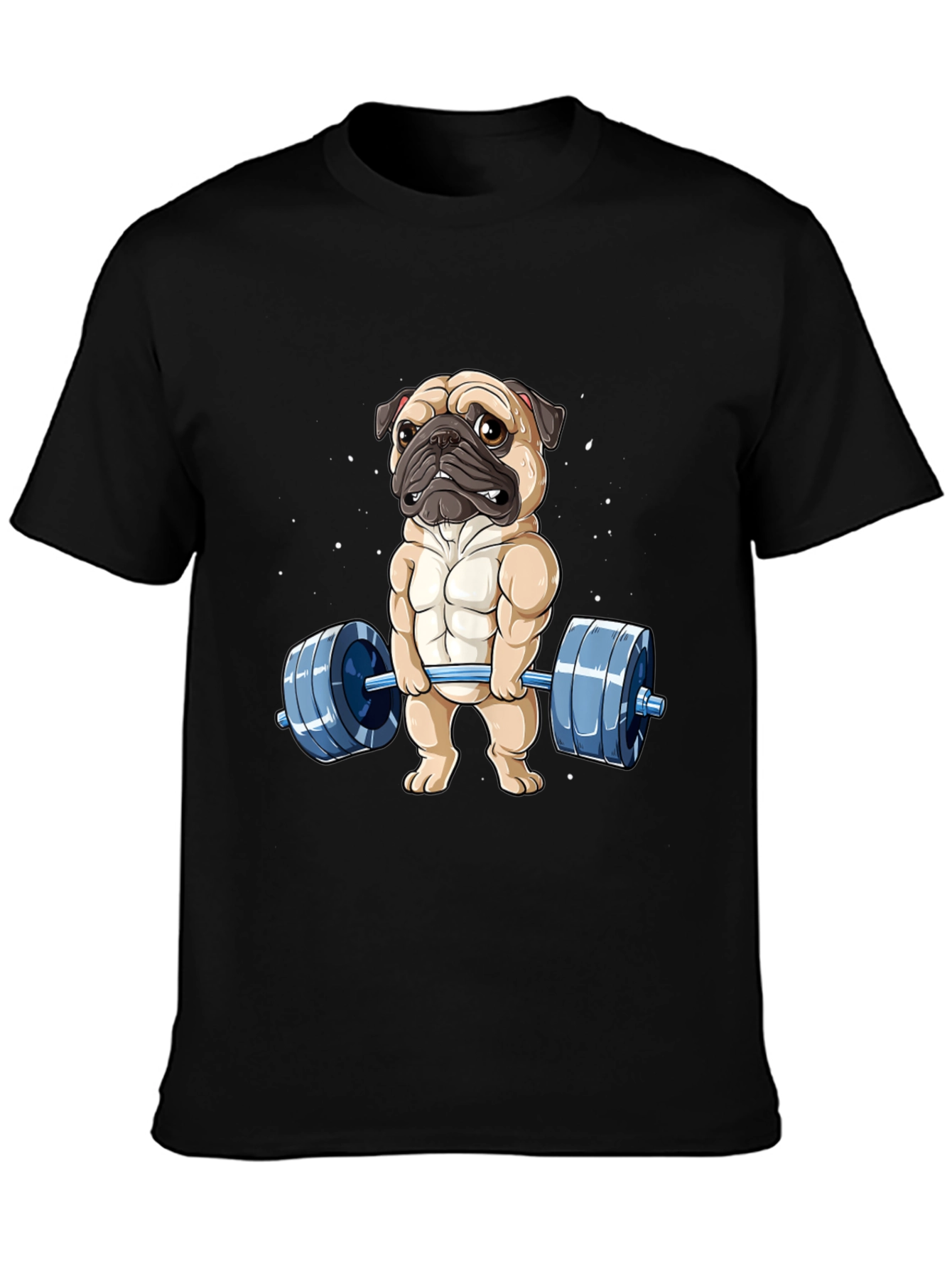 Black Muscle Pug Weightlifting Graphic Tee view 3