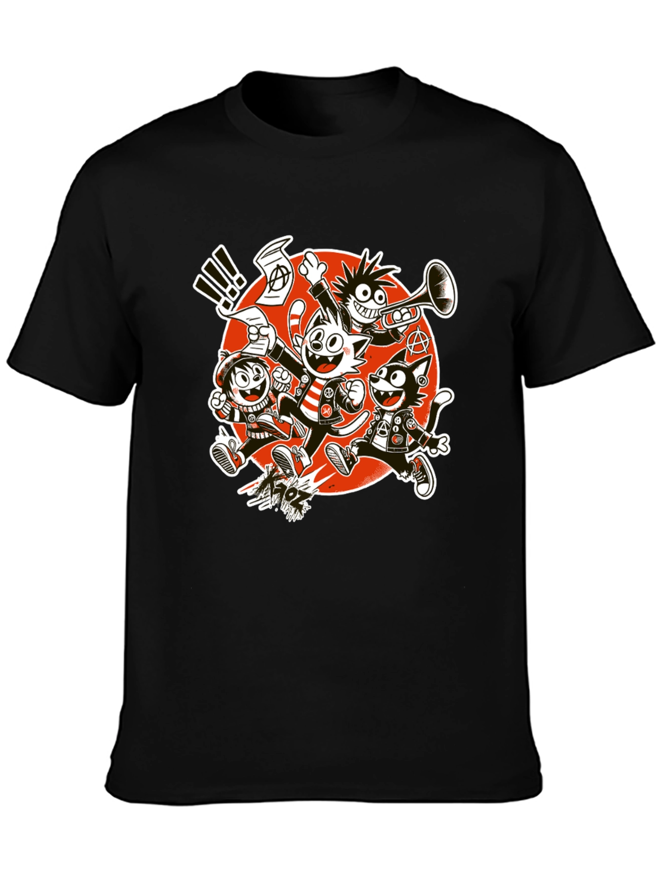 Black Cartoon Punk Band Graphic T-Shirt view 3