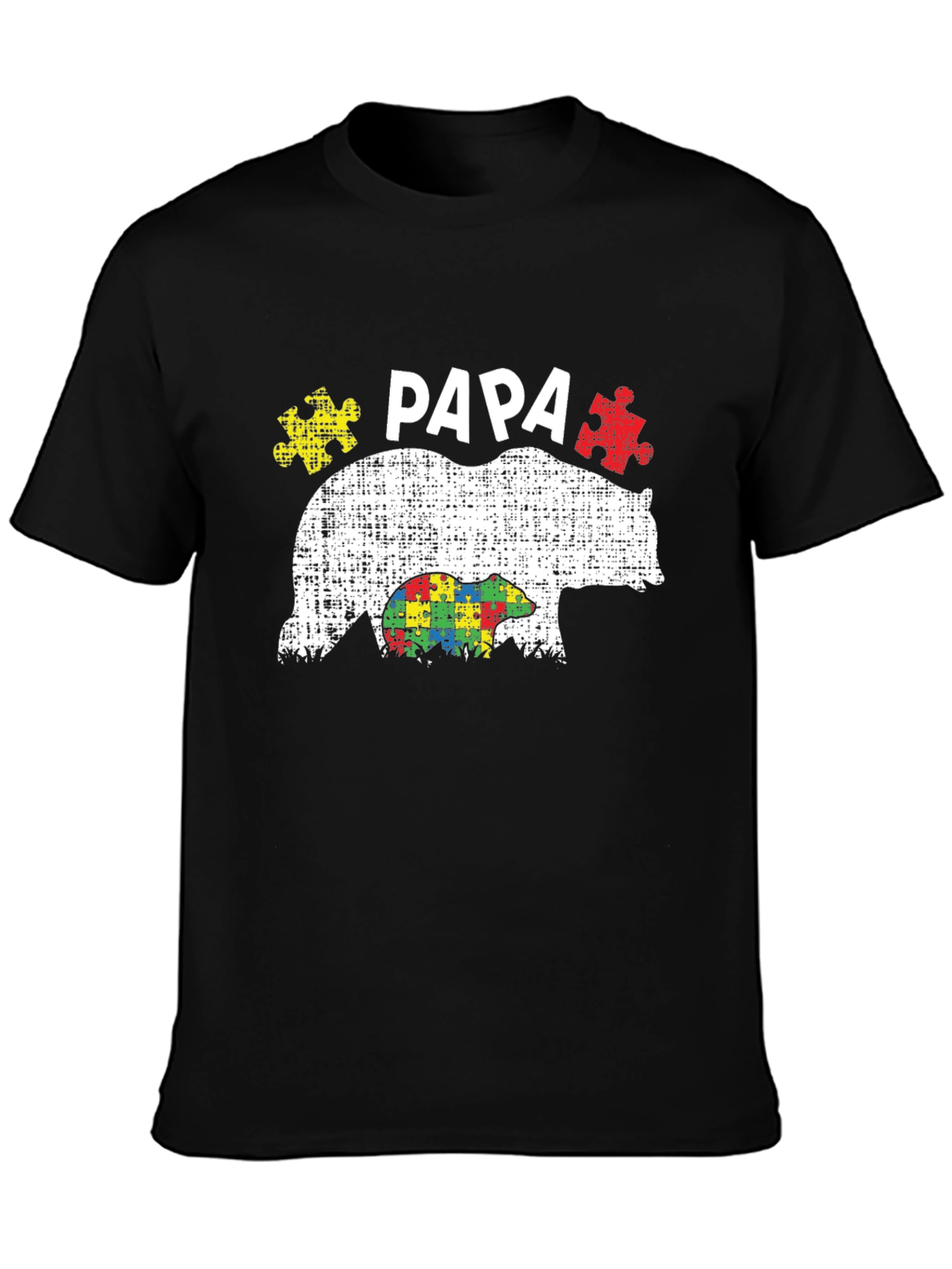 Black Papa Bear Autism Awareness T-Shirt view 3