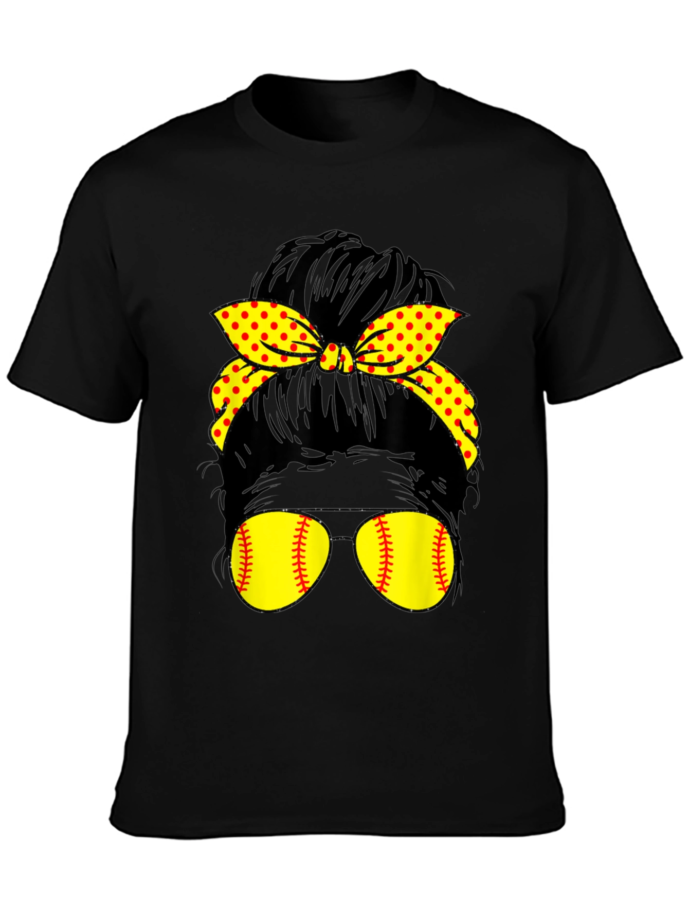 Black Softball Messy Bun Sunglasses T-Shirt view 3