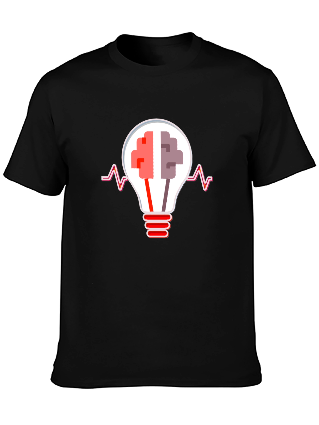 Black Brainstorm Tee: Lightbulb Brain Graphic T-Shirt view 3