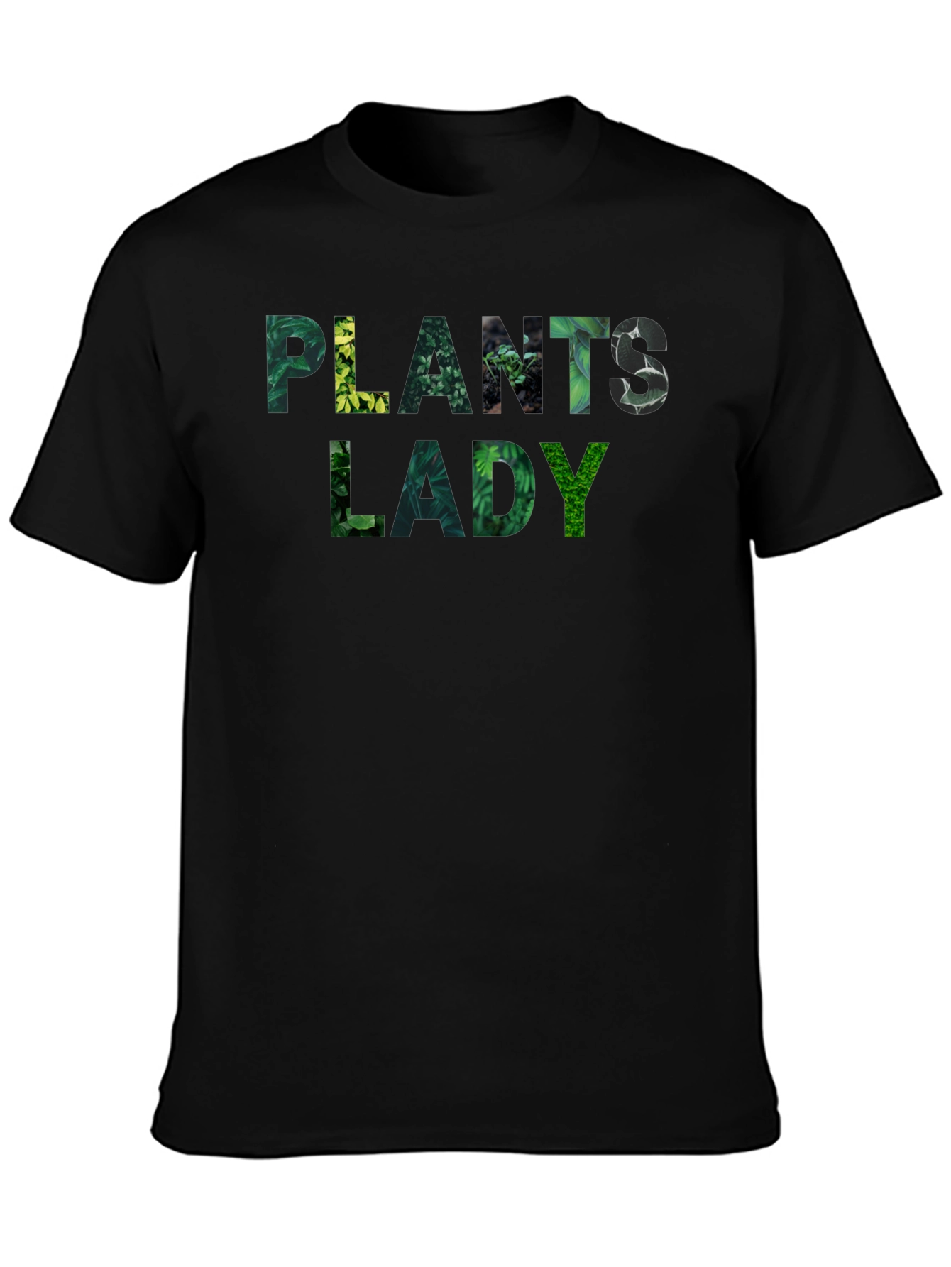 Black Plants Lady T-Shirt - Botanical Green Text view 3