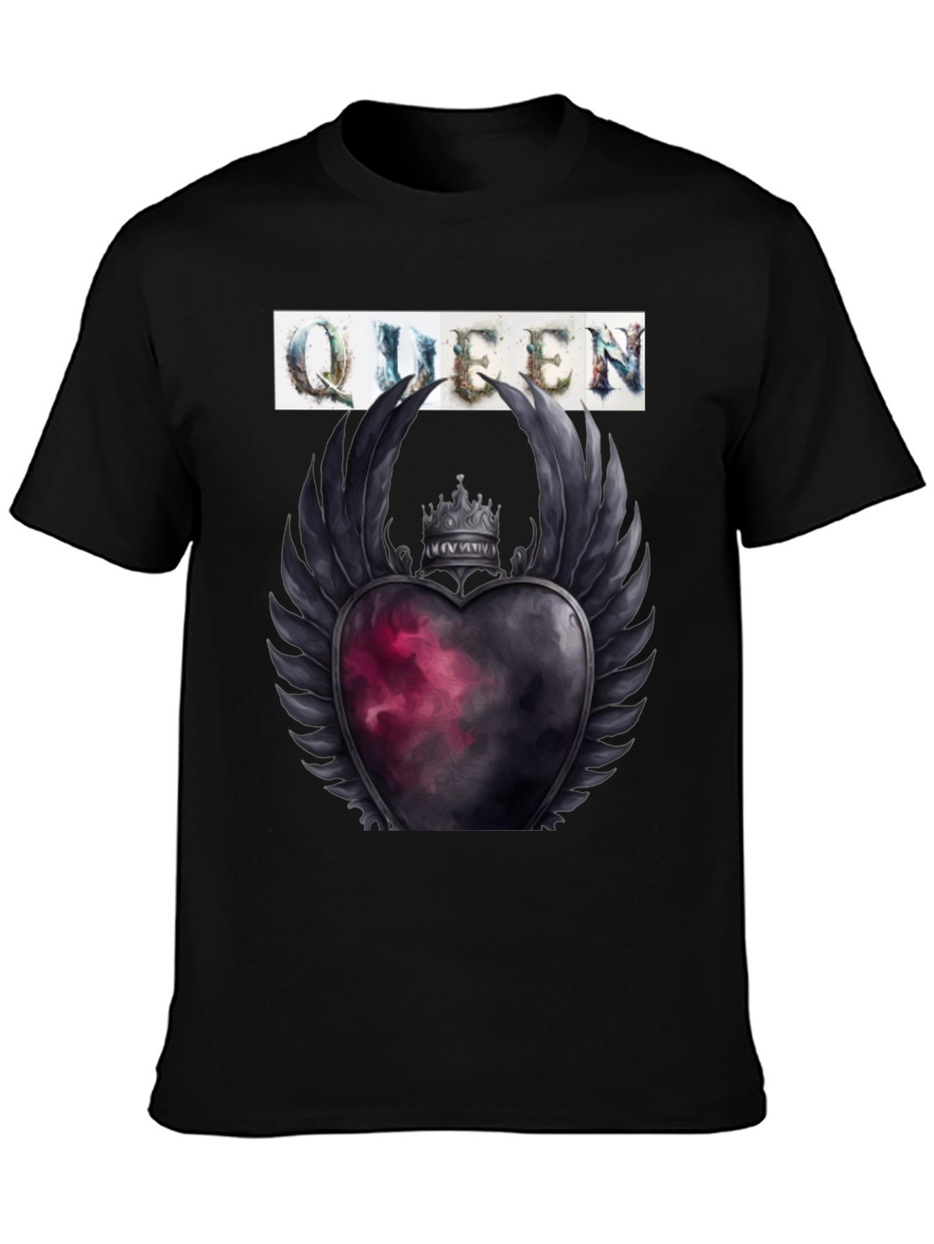 Black Queen Heart Crown Graphic Tee - Trendy Style view 3