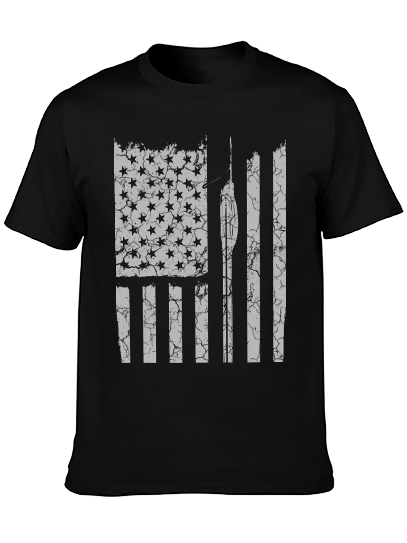 Black Distressed American Flag Spear Fishing T-Shirt view 3