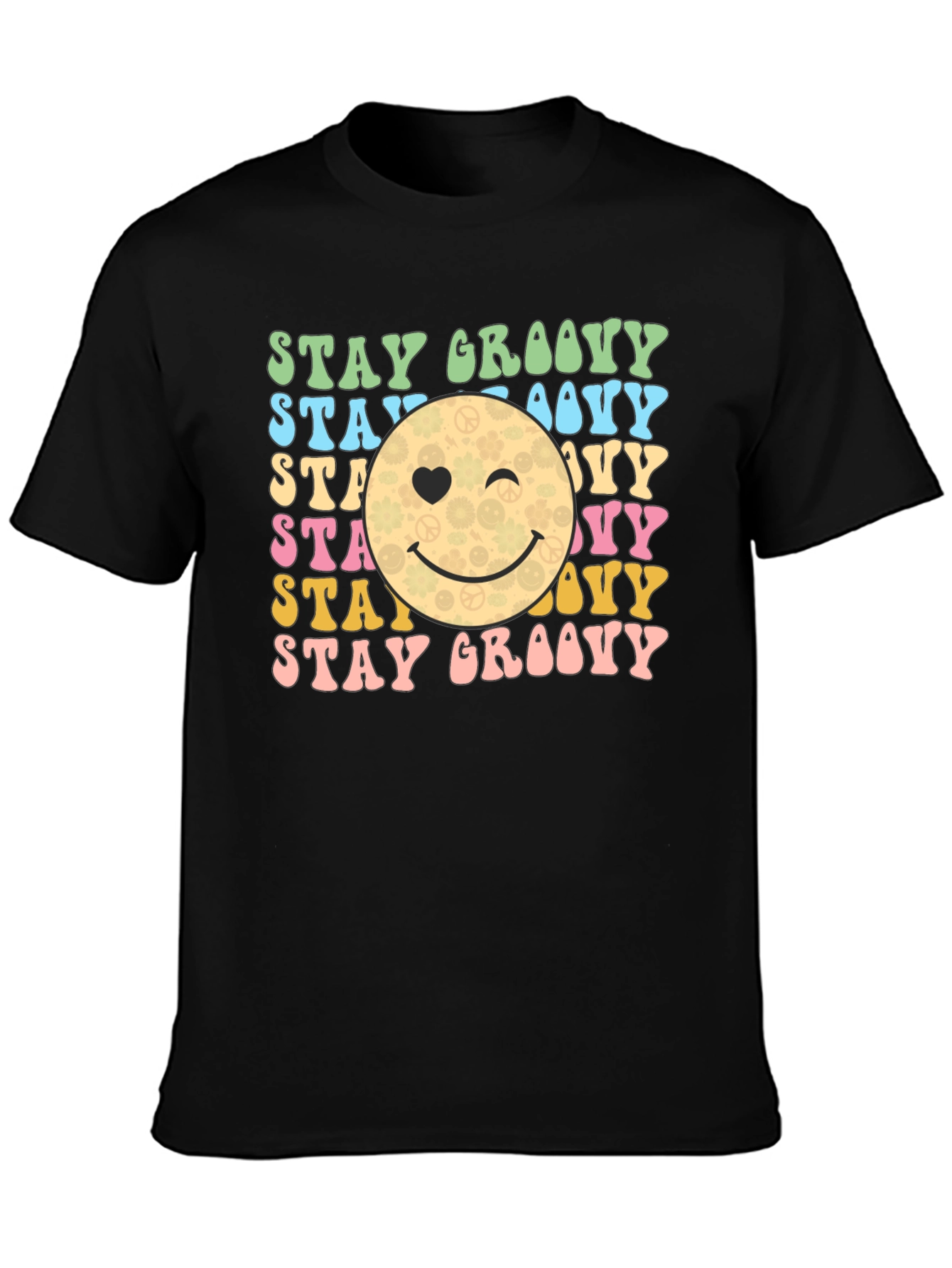 Black Stay Groovy Retro Graphic T-Shirt view 3