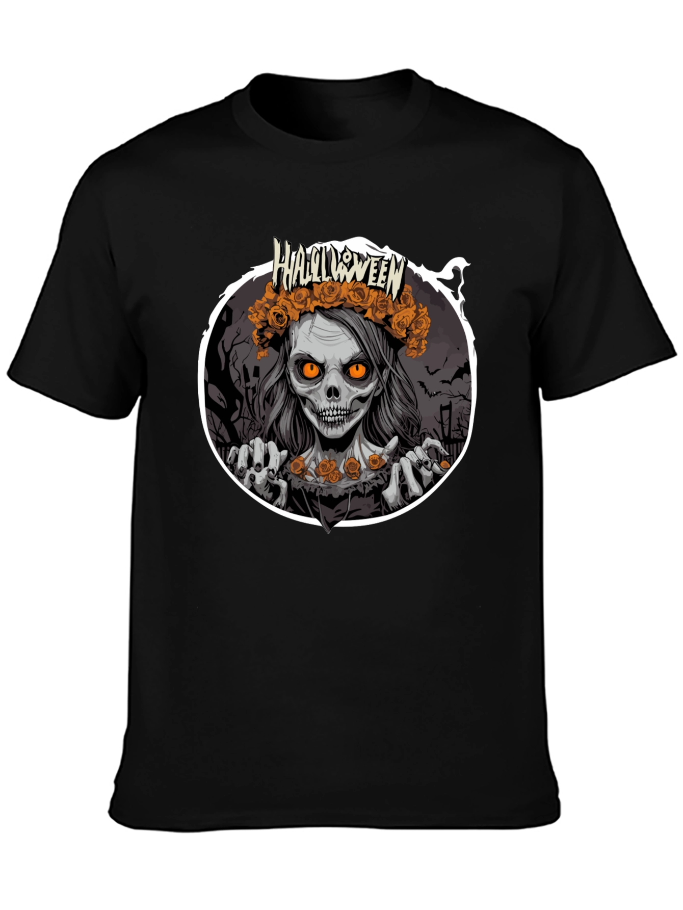 Black Halloween Zombie Woman Black T-Shirt view 3