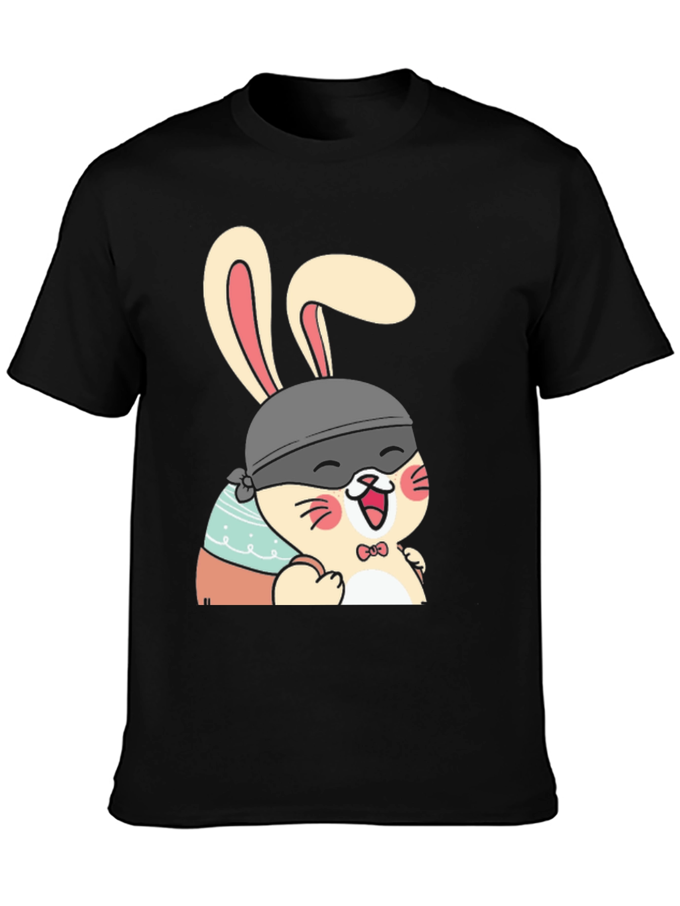Black Cute Bunny T-Shirt - Black Cotton Tee view 3
