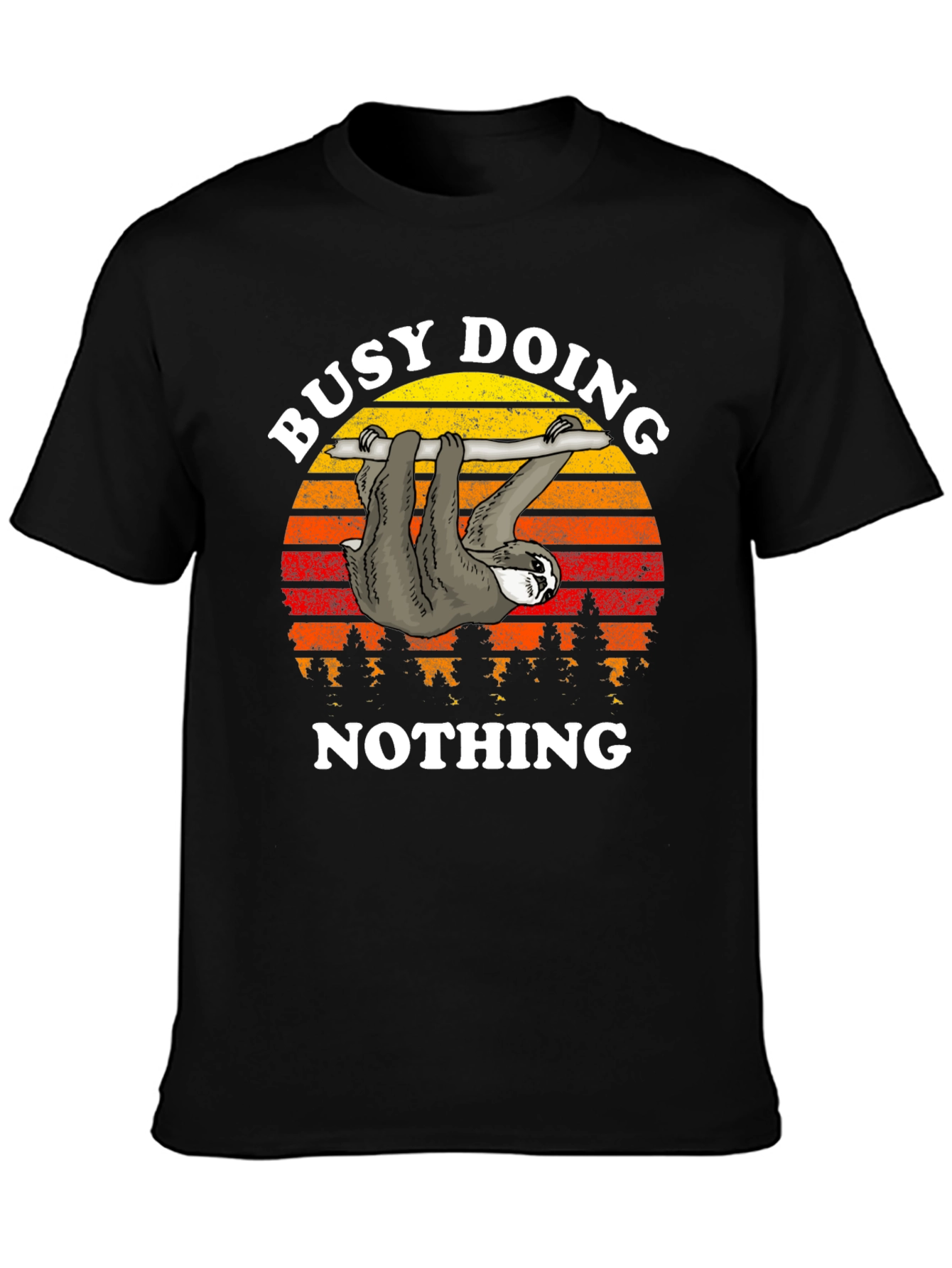 Black Busy Doing Nothing Sloth Graphic T-Shirt view 3
