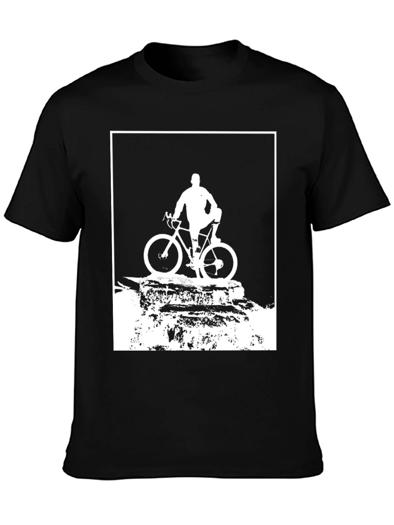 Black Cyclist Silhouette Graphic Tee - Black Cotton Blend view 3