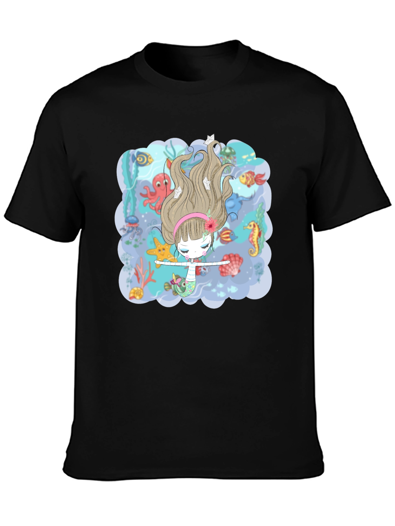 Black Mermaid T-Shirt - Undersea Adventure Design view 3