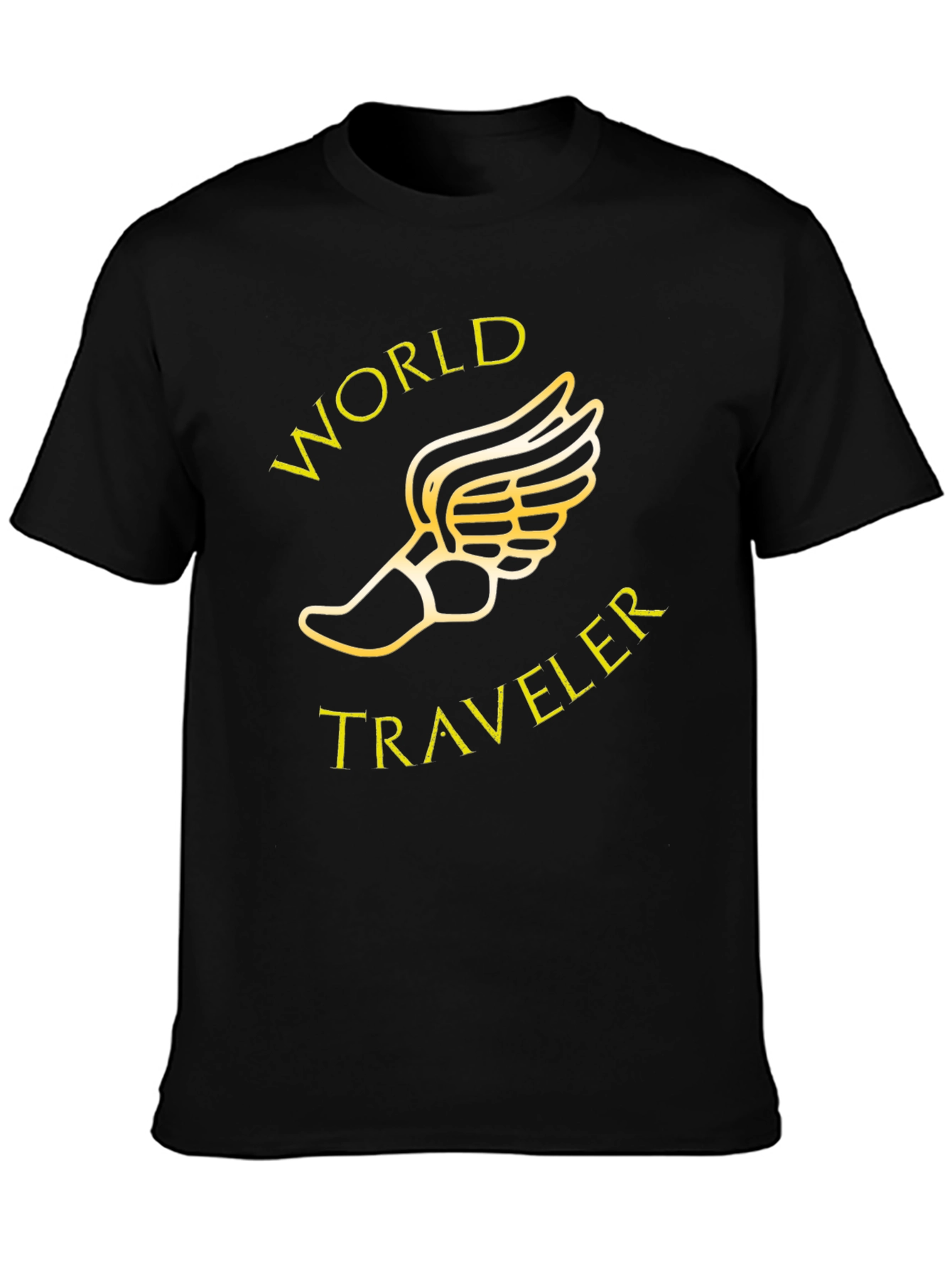 Black World Traveler Black T-Shirt with Winged Foot Graphic view 3