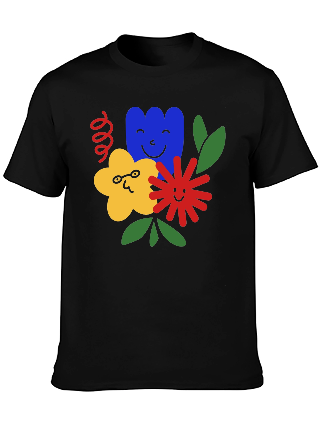 Black Cartoon Flower Graphic Black T-Shirt view 3
