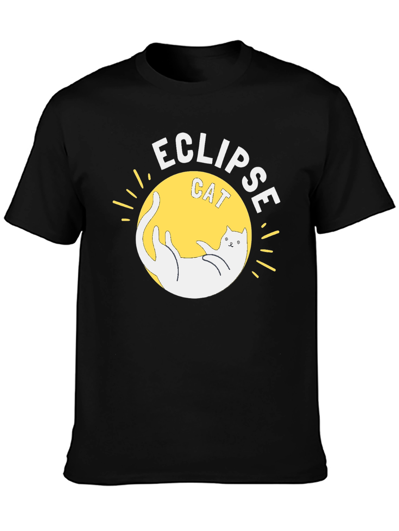 Black Eclipse Cat Graphic T-Shirt - Black Cotton Tee view 3