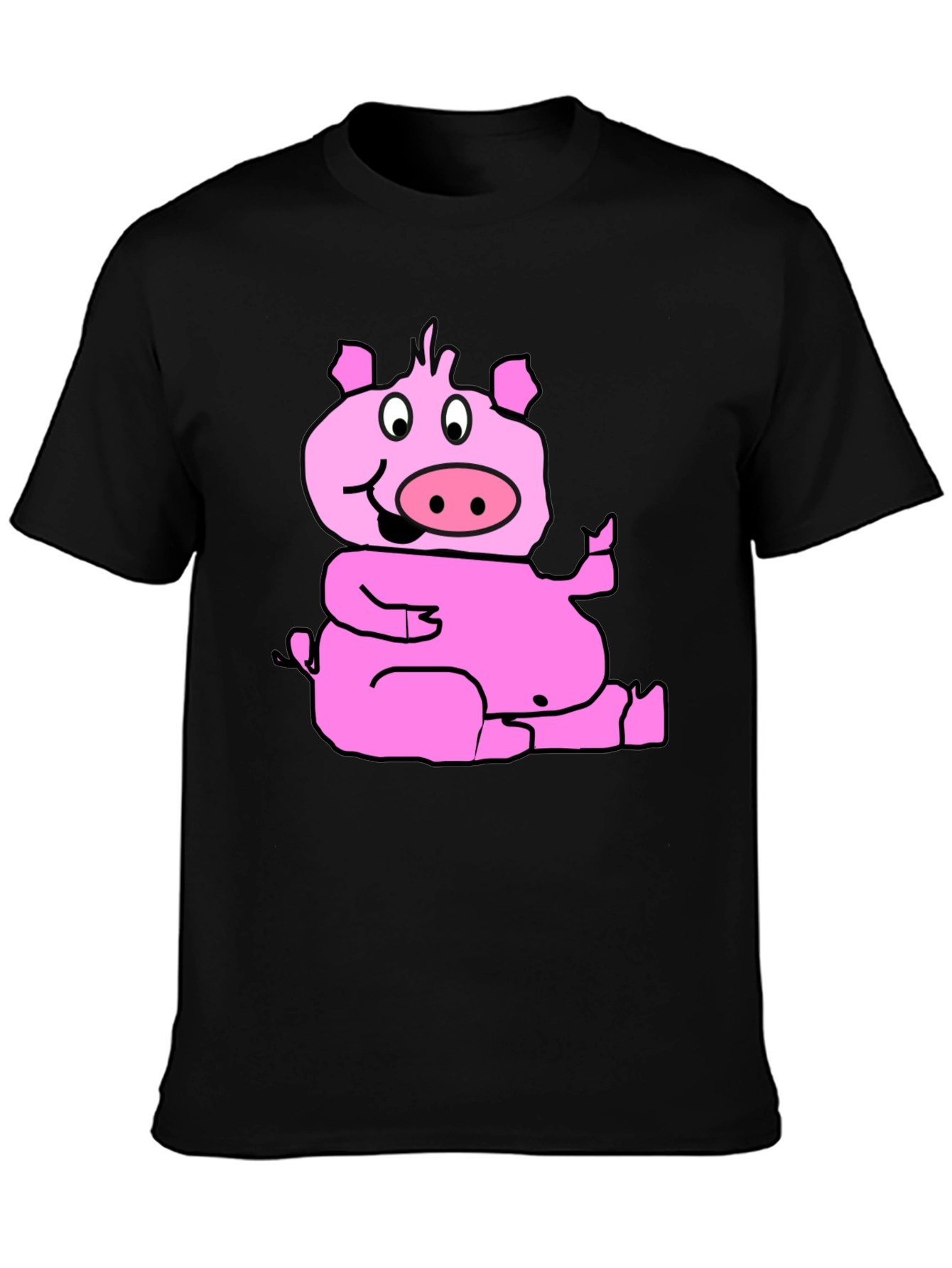 Black Funny Pig Graphic T-Shirt - Black Cotton Tee view 3