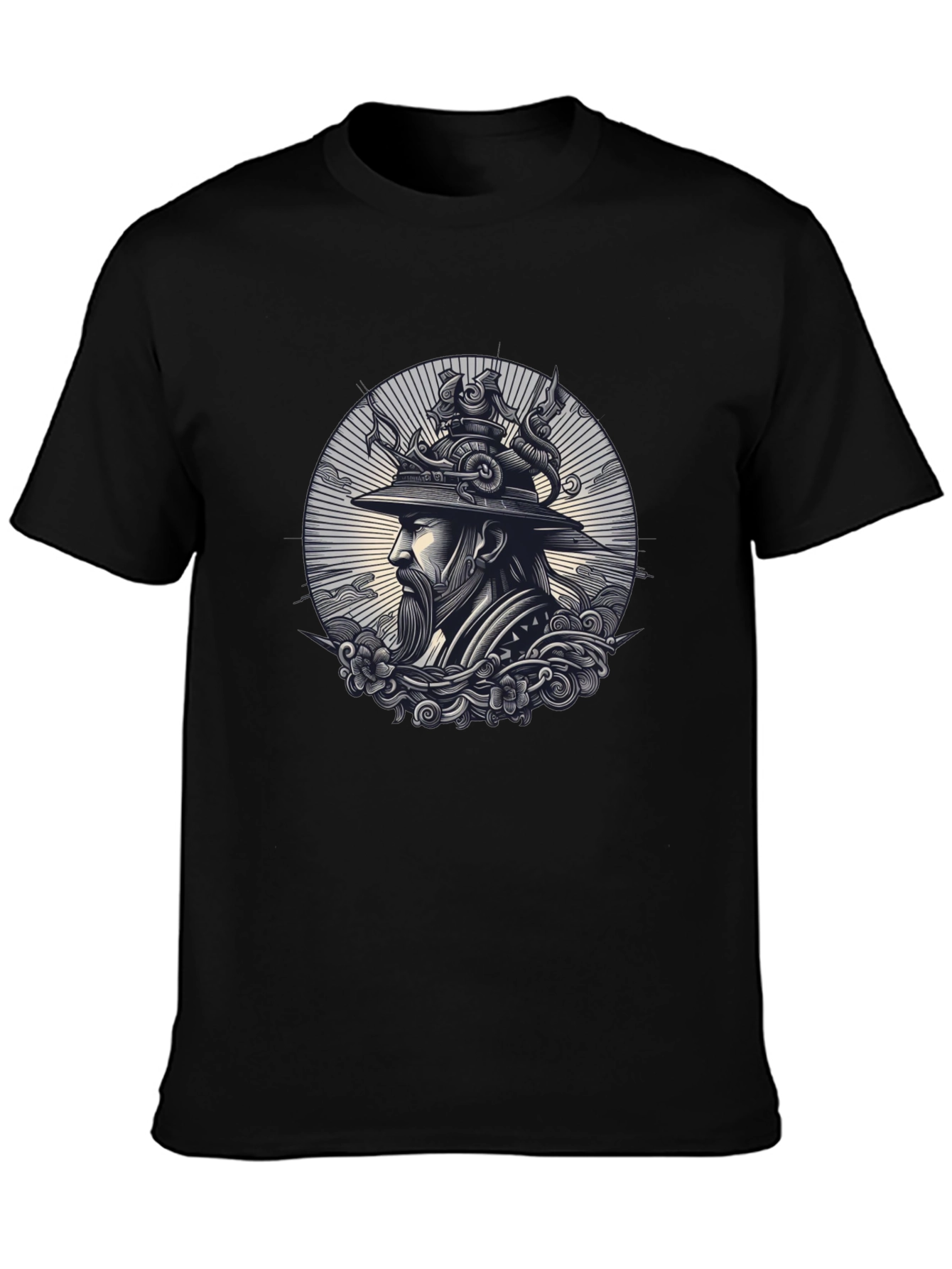Black Samurai Graphic Print Black T-Shirt view 3