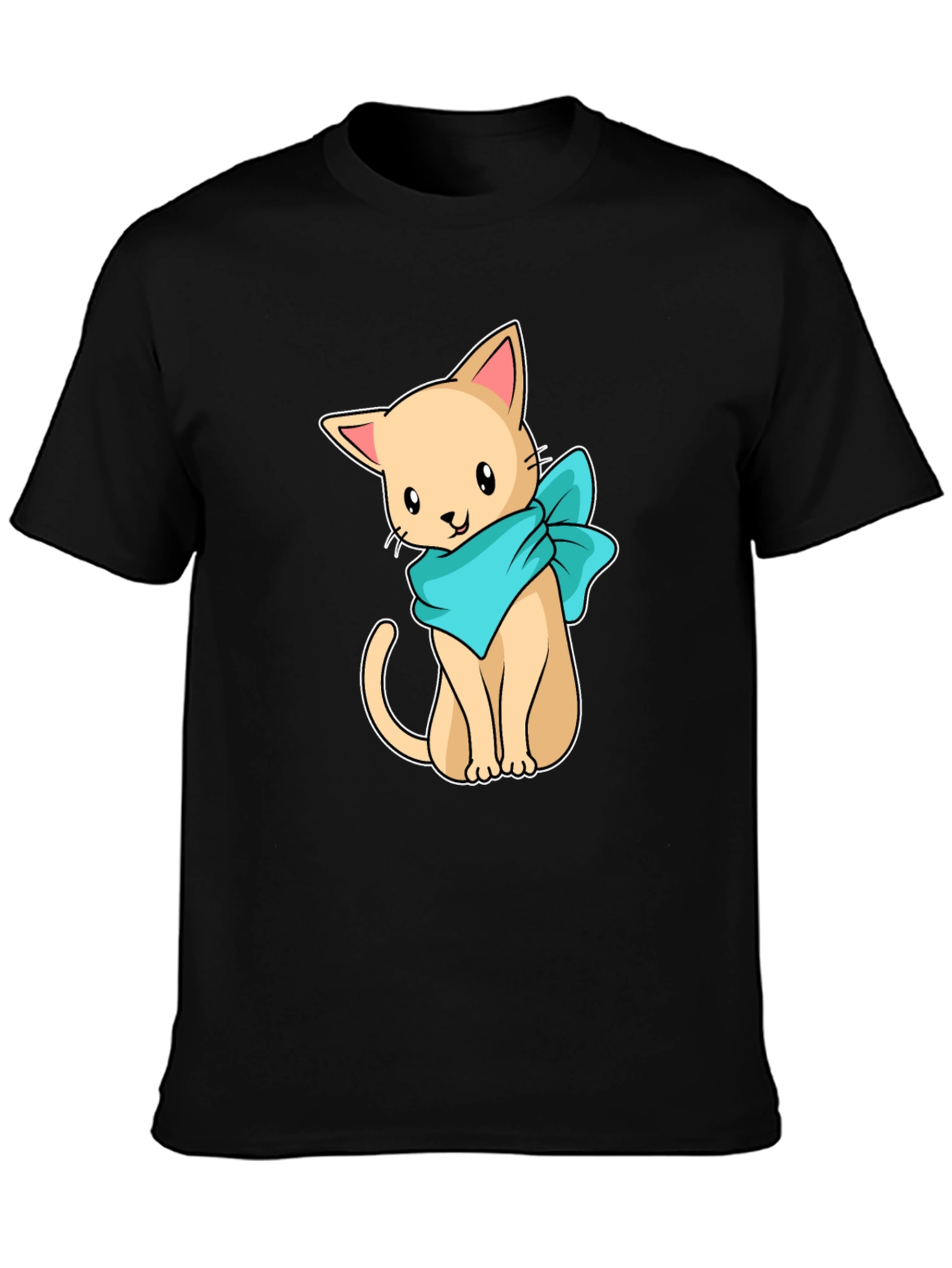 Black Cute Cartoon Cat Graphic Tee - Black Unisex Shirt view 3