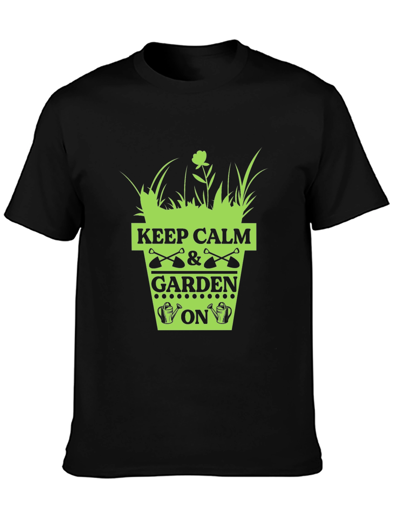 Black Keep Calm & Garden On T-Shirt - Gardening Humor view 3