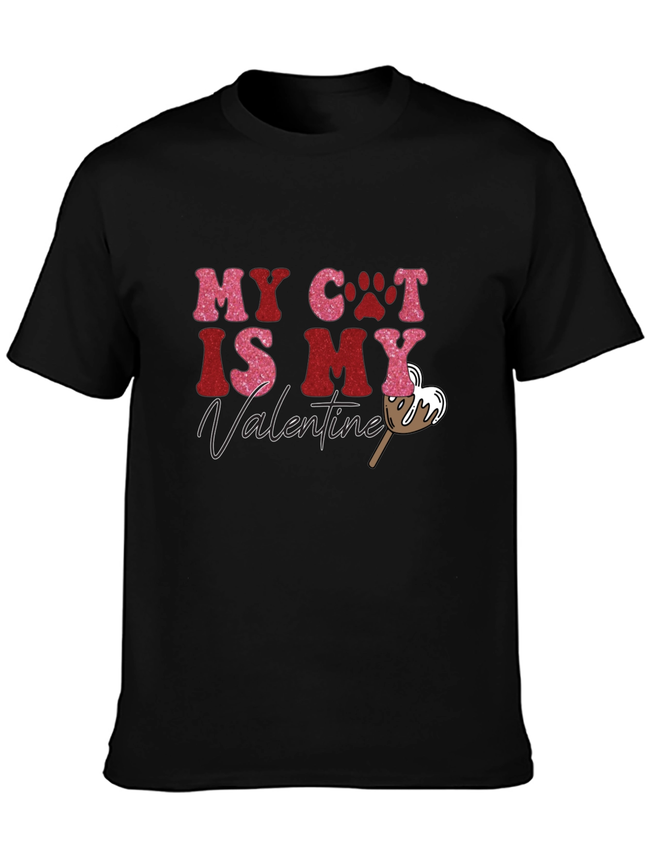 Black My Cat is My Valentine T-Shirt view 3