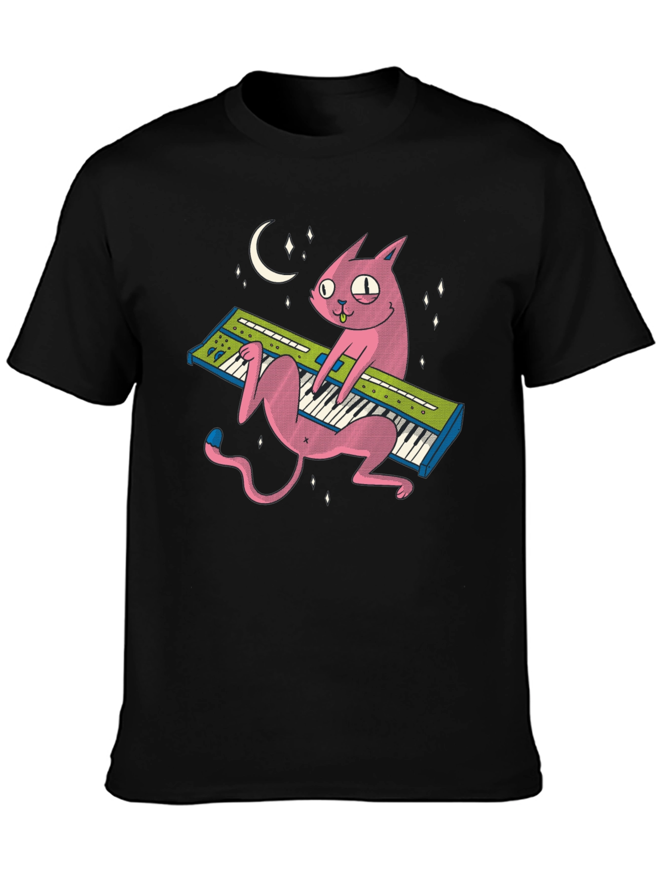 Black Cat Playing Keyboard T-Shirt view 3